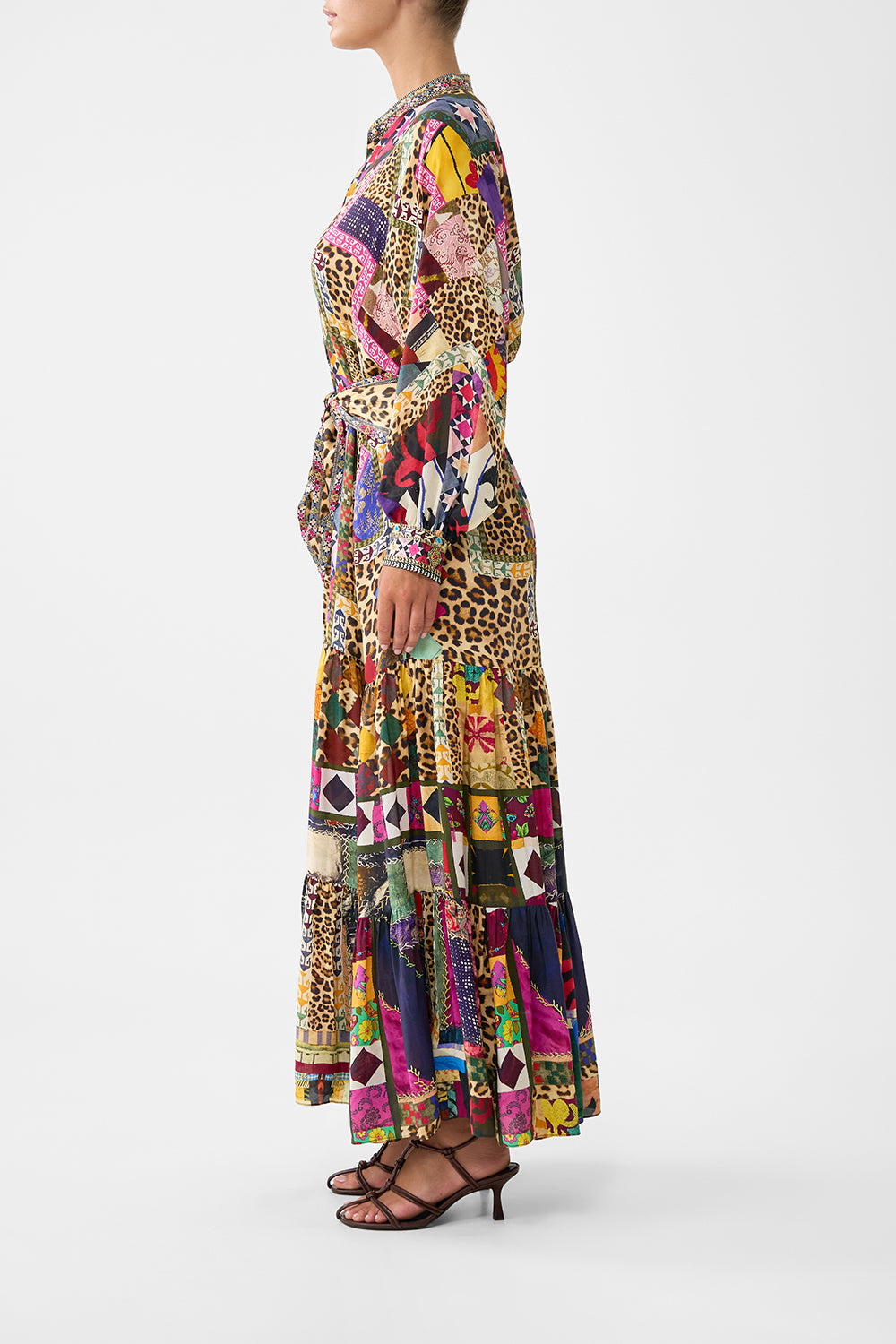 TIERED SHIRTDRESS WITH WIDE WAIST TIE EMBROIDERED EVER AFTER