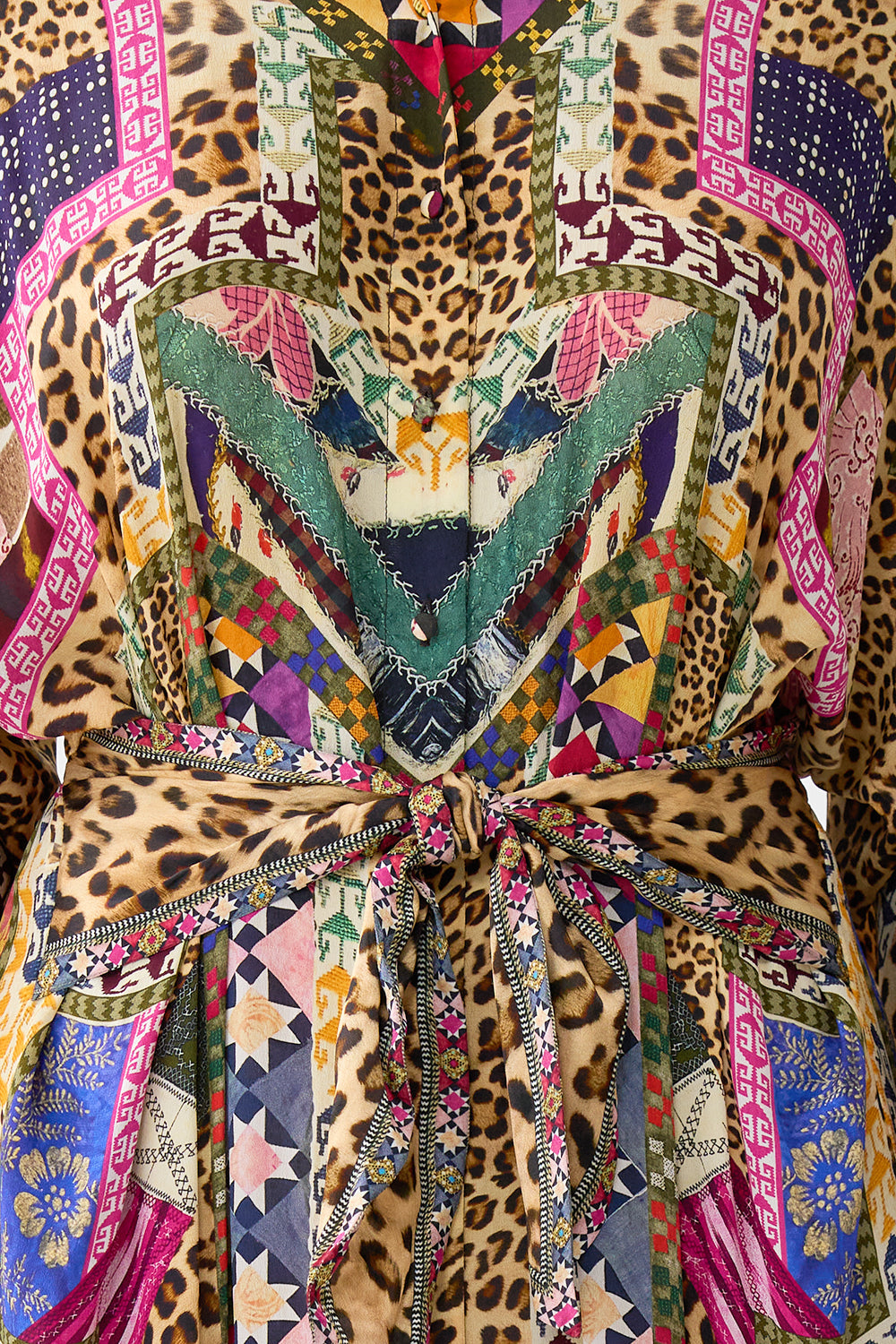 TIERED SHIRTDRESS WITH WIDE WAIST TIE EMBROIDERED EVER AFTER