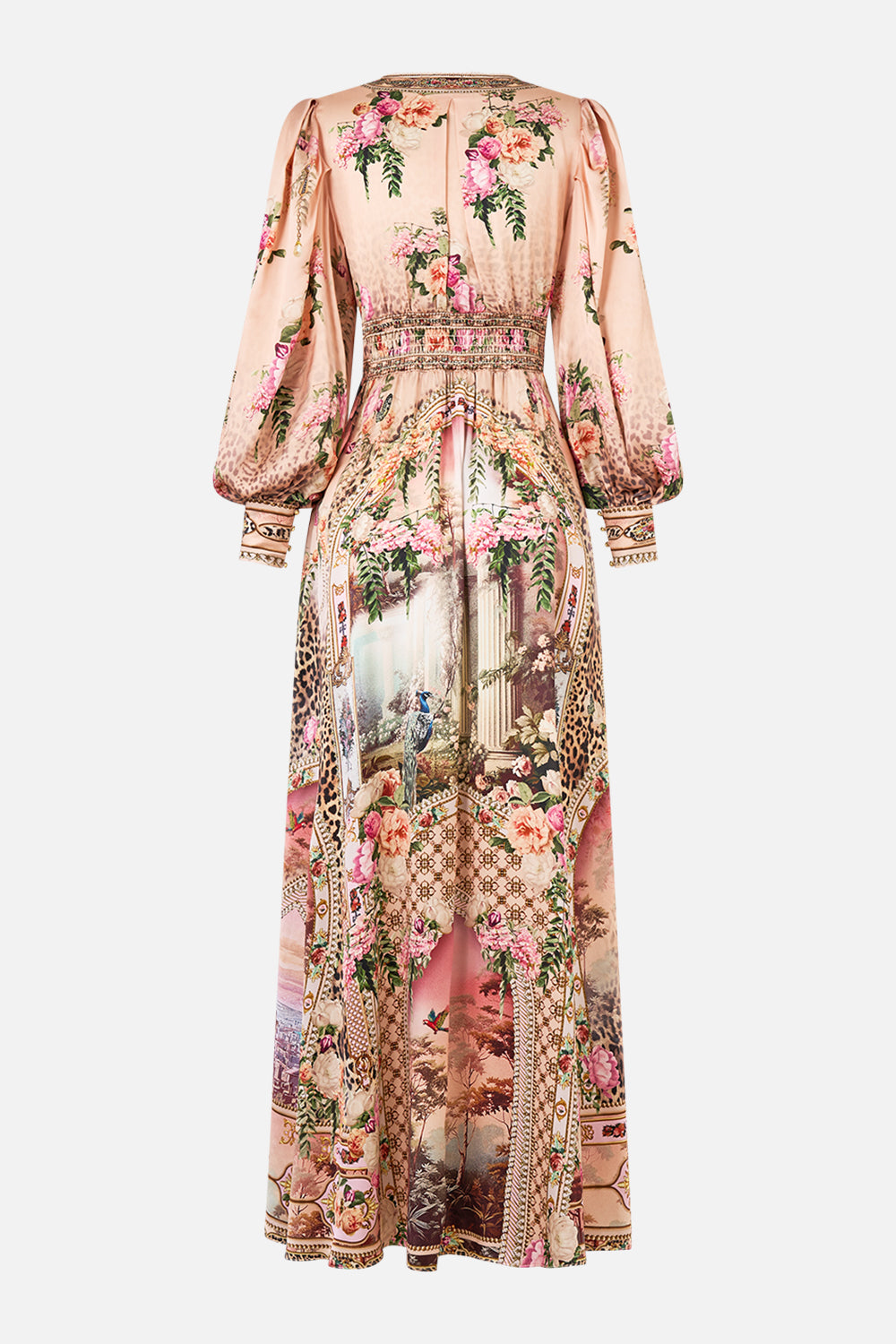 SHAPED WAISTBAND DRESS WITH GATHERED SLEEVES WATERCOLOUR WONDERLAND