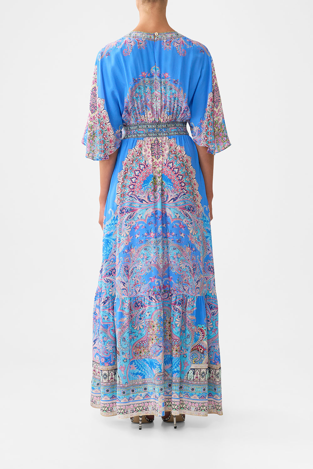 WAISTED DRESS WITH HEM RUFFLE FOOTSTEPS IN FOLKLORE