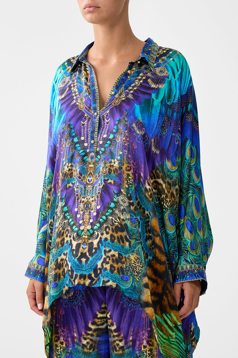 BUTTON UP TOP WITH DRAPED BACK COSMIC ZOOLOGY