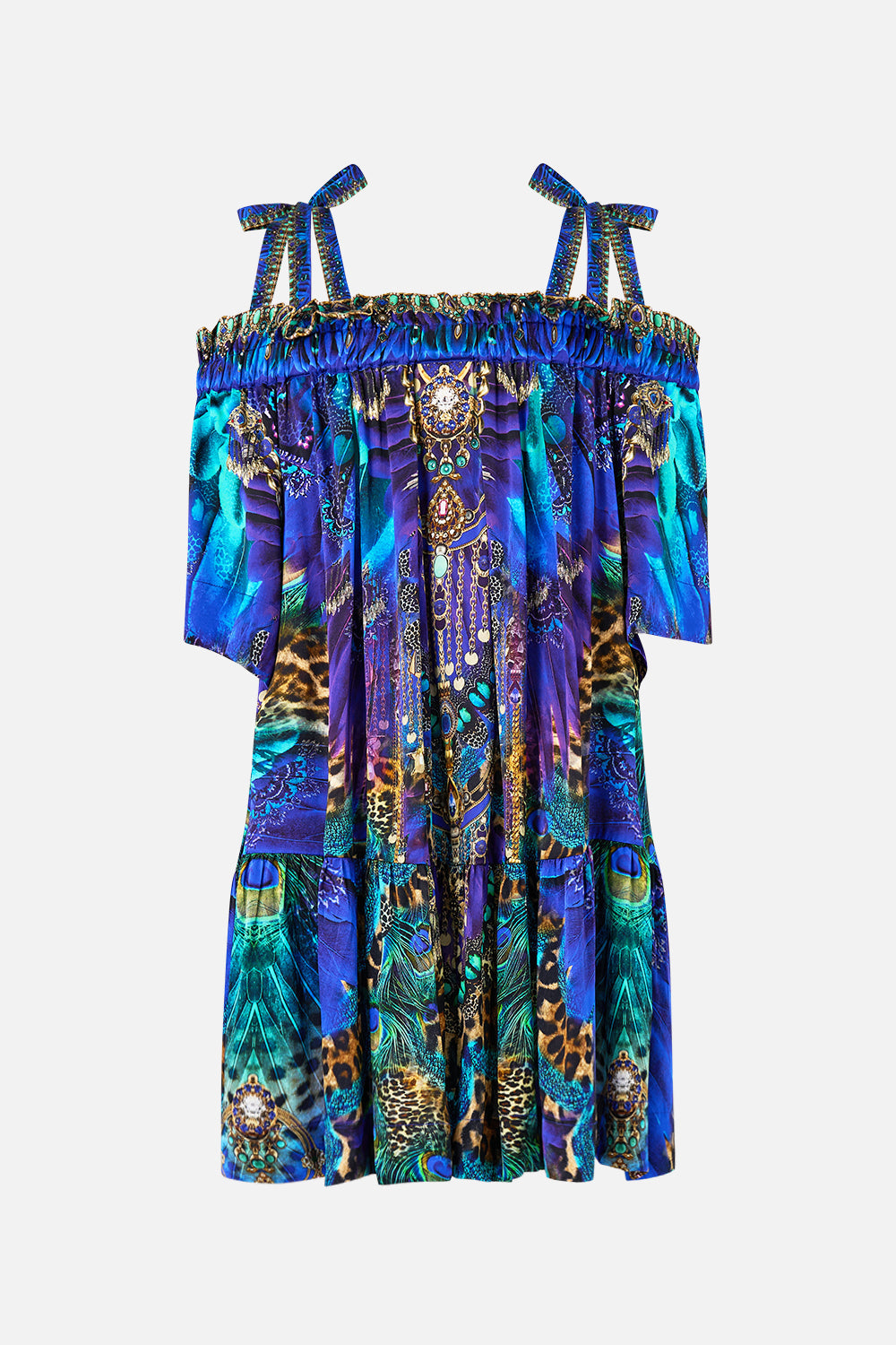 OFF SHOULDER FRILL DRESS WITH STRAPS COSMIC ZOOLOGY