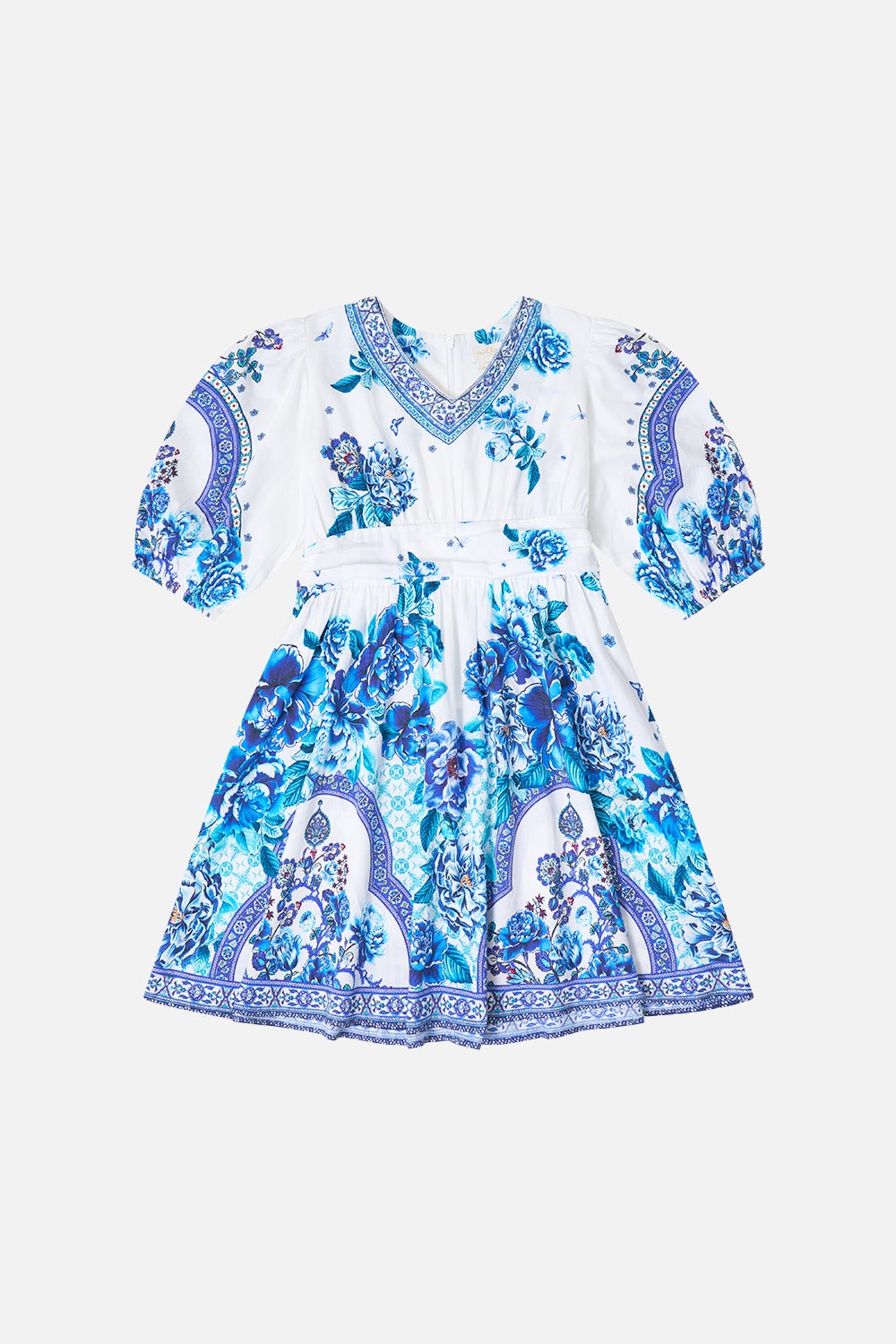 KIDS PUFF SLEEVE MINI DRESS WITH WAIST SASH A CERAMIC GARDEN