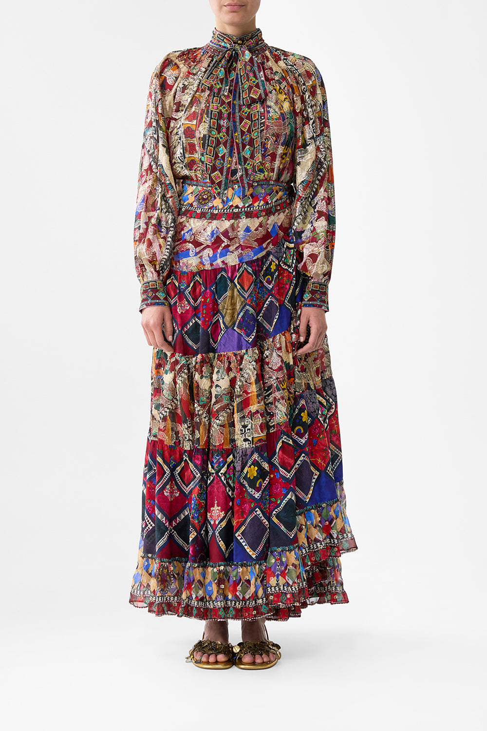 DETACHABLE PUSSY BOW RAGLAN BLOUSE PATCHWORK ALCHEMY