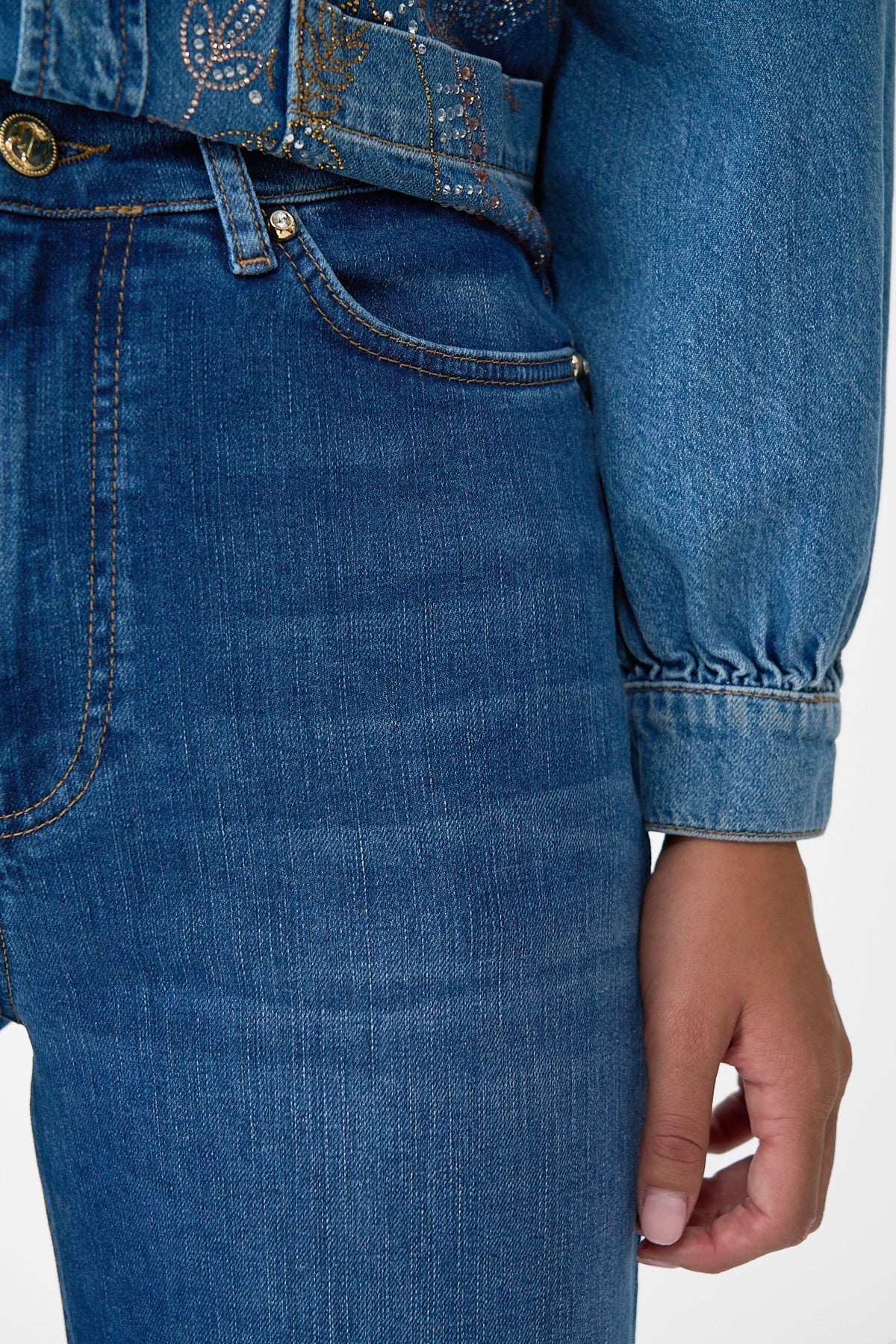 The CAMILLA Jenna Ace Of Lace High Waisted Flare in our Denim print.