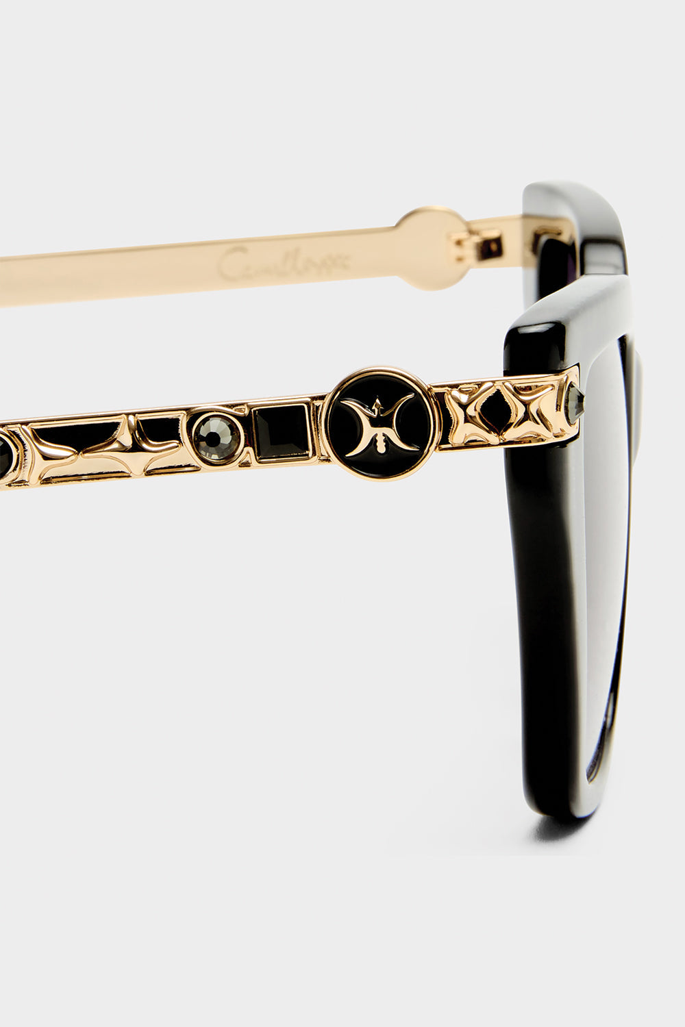 HERE COMES TROUBLE SUNGLASSES BLACK / GOLD LEOPARD GLITTER