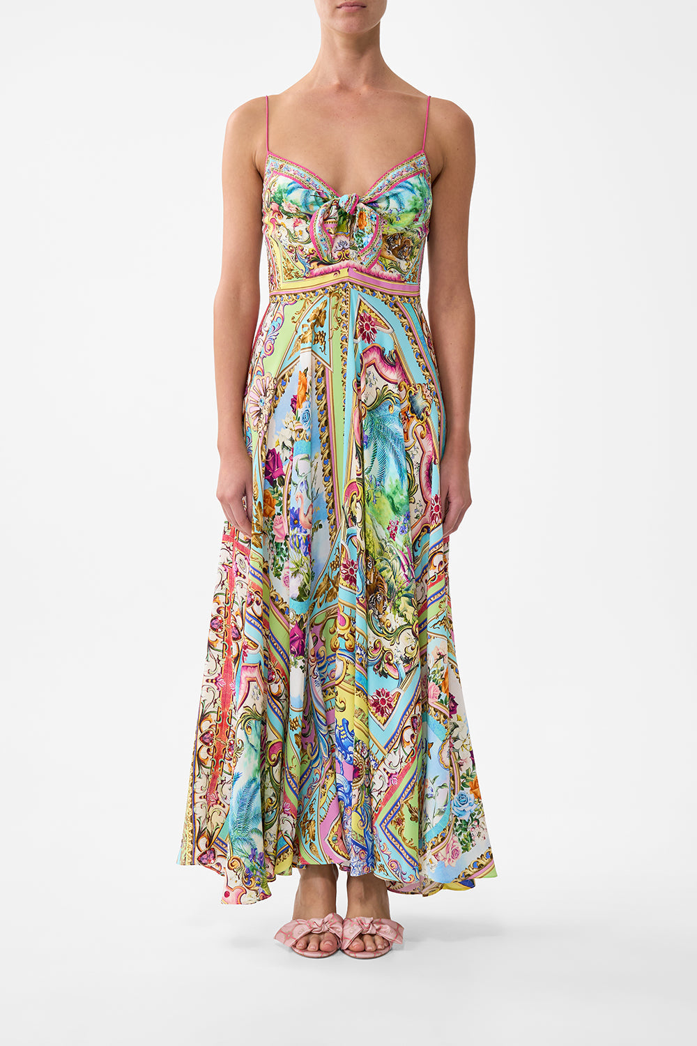 The CAMILLA Long Dress With Tie Front in our Spirit Of Santa Maria print.