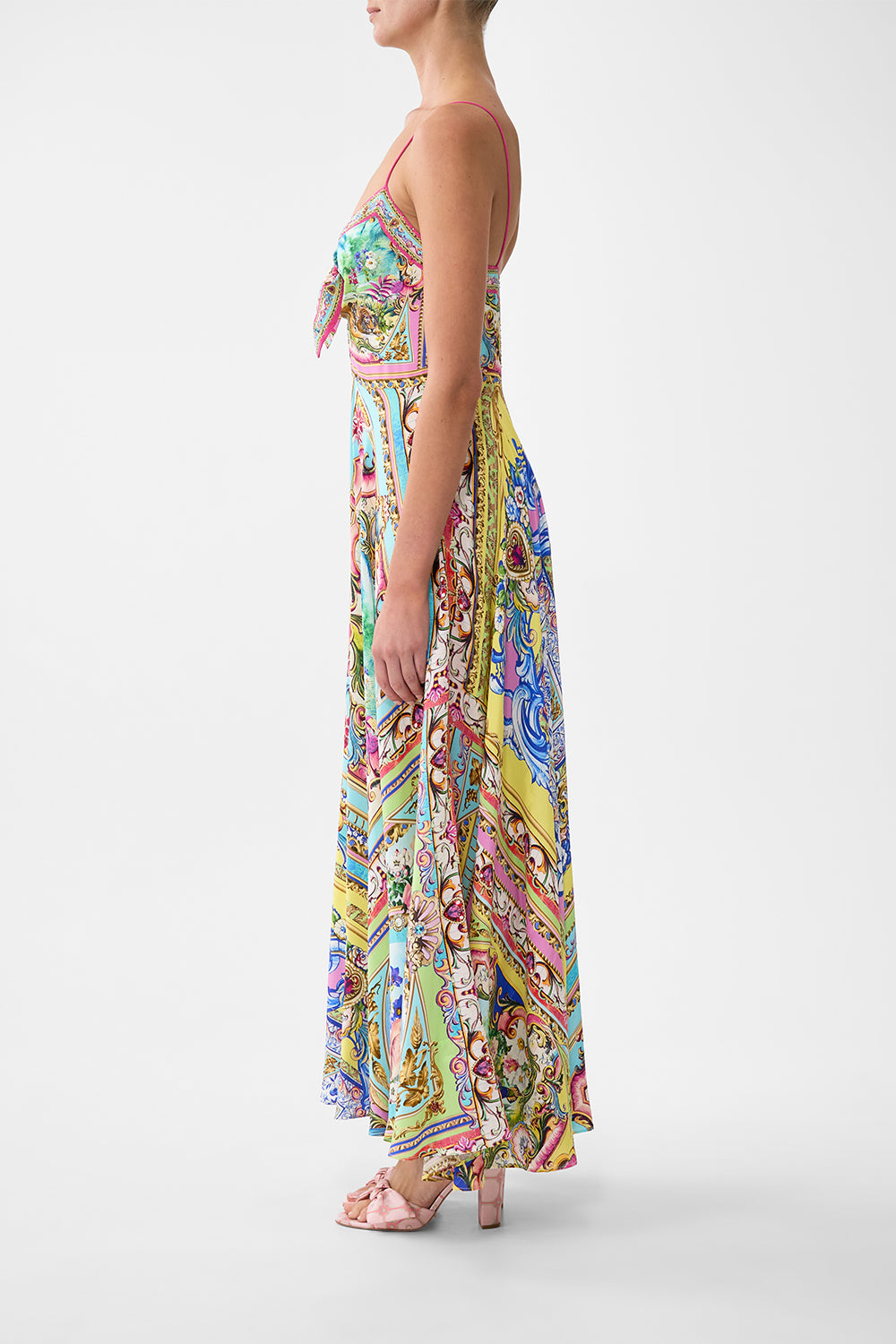 The CAMILLA Long Dress With Tie Front in our Spirit Of Santa Maria print.