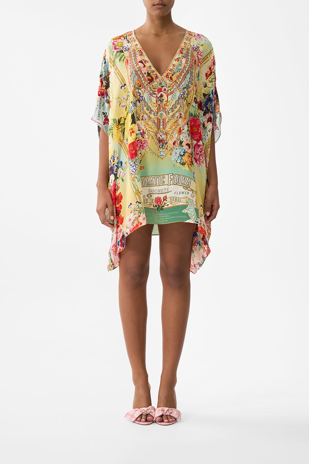 The CAMILLA Rectangular V Neck Kaftan in our Aromatic Tiger Flower print.