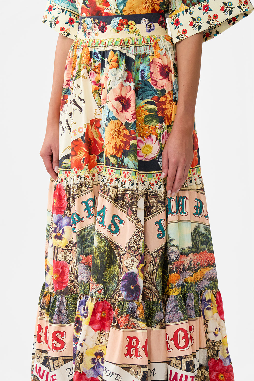 The CAMILLA High Waisted Tiered Skirt in our Aromatic Amor print.