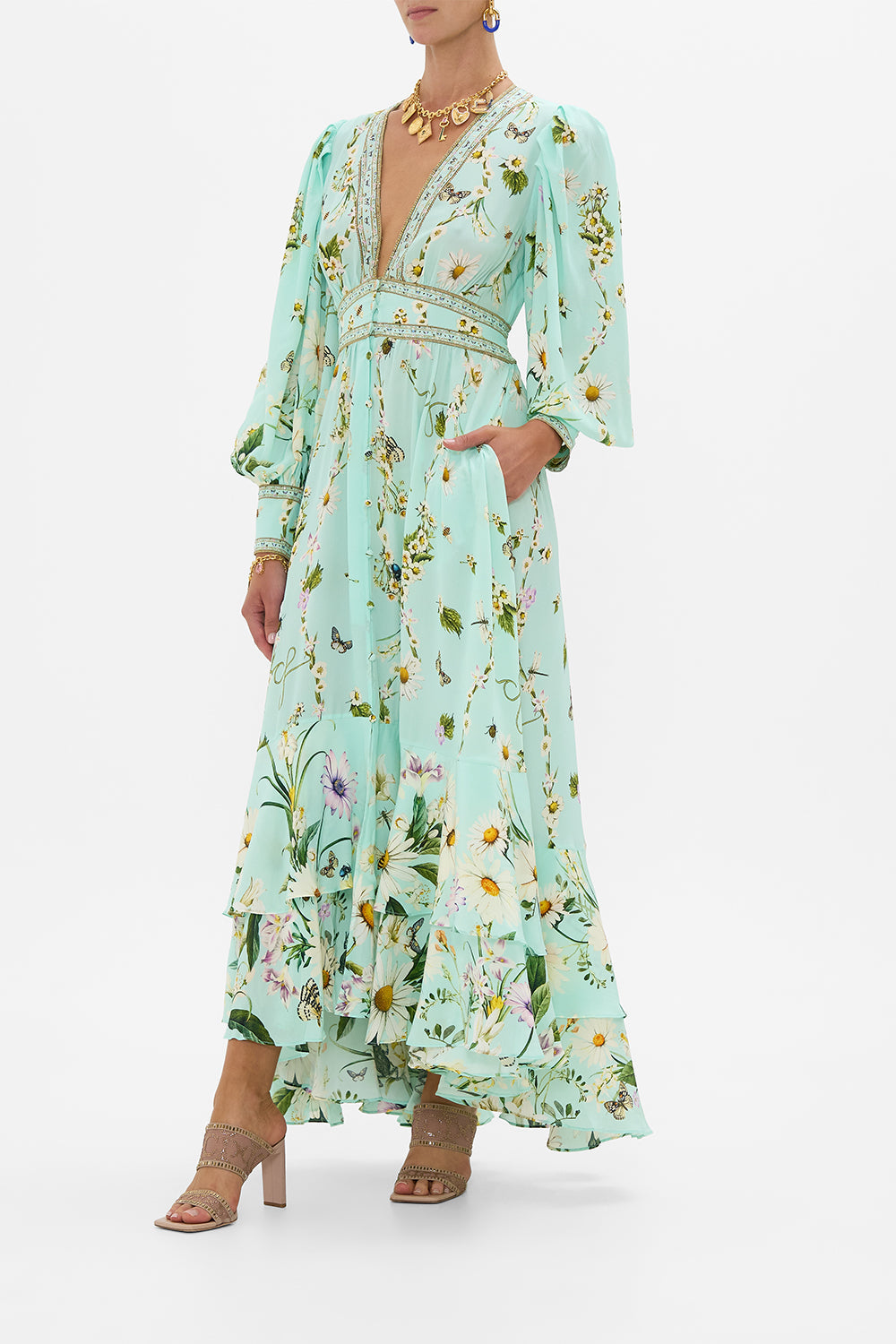 The CAMILLA Long Button Front Dress in our Floral Freefall print.