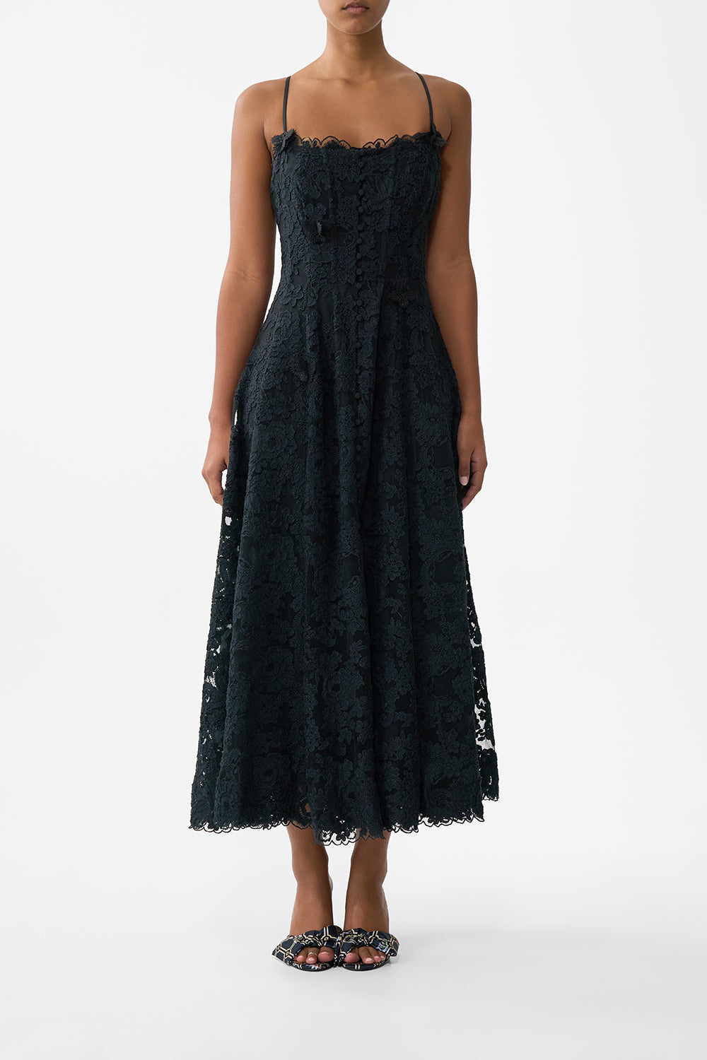 The CAMILLA Corset Dress With Long Flared Skirt in our Noble Endeavours print.