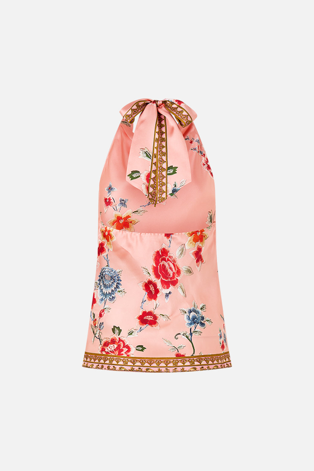 The CAMILLA Cowl Neck Halter Top in our Majestic Milla print.