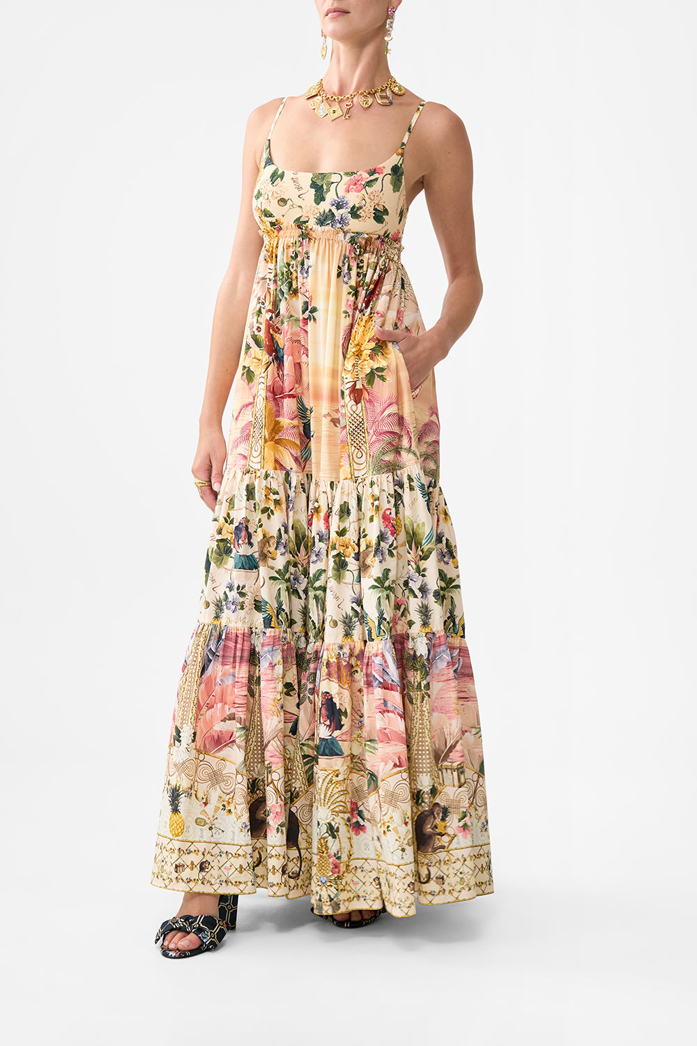 LONG DRESS WITH JERSEY BODICE WELCOME TO THE WHITE LOTUS