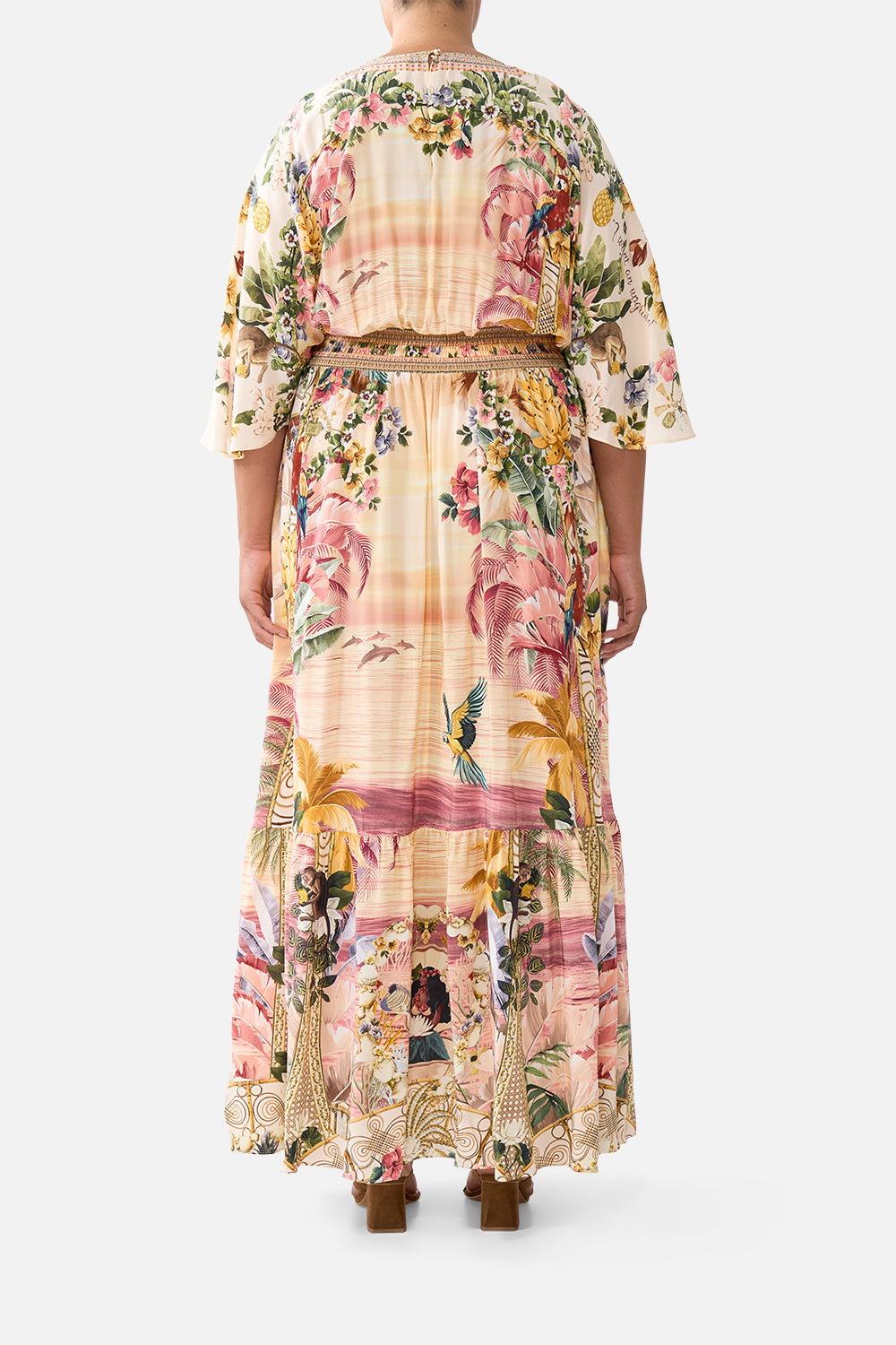 WAISTED DRESS WITH HEM RUFFLE WELCOME TO THE WHITE LOTUS