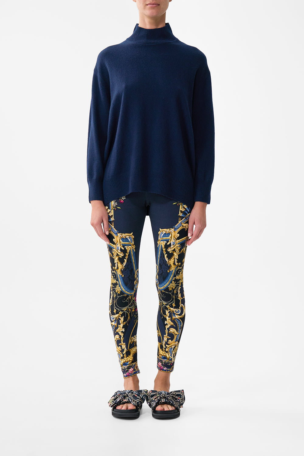 The CAMILLA Silk Back Turtle Neck Knit in our Ornate On A Plate print.