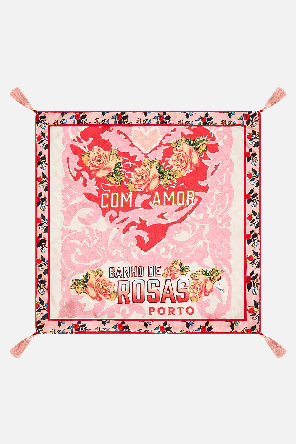 The CAMILLA Small Square Cushion in our Pink Porto print.