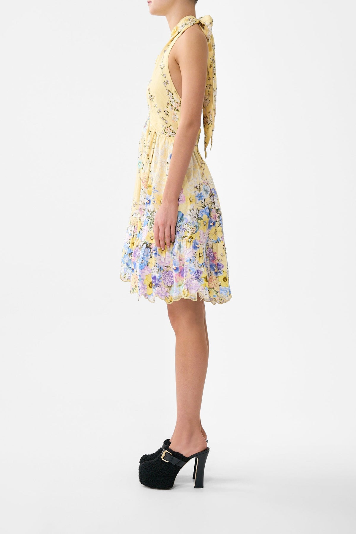 RUFFLE HEM HALTER SHORT DRESS DARLING BUDS