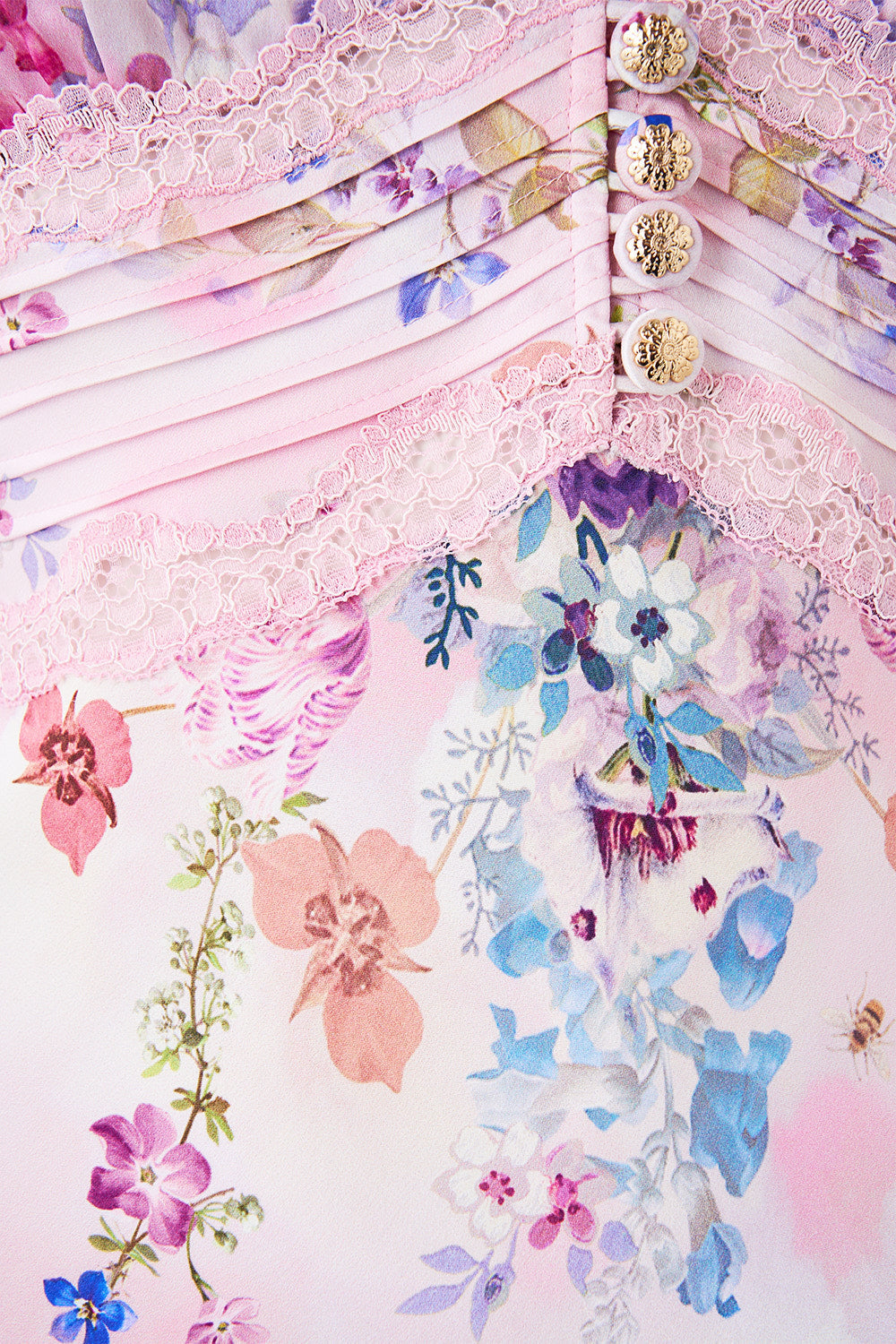 BIAS CUT MIDI DRESS WITH LACE INSERT PALATIAL PASTELS