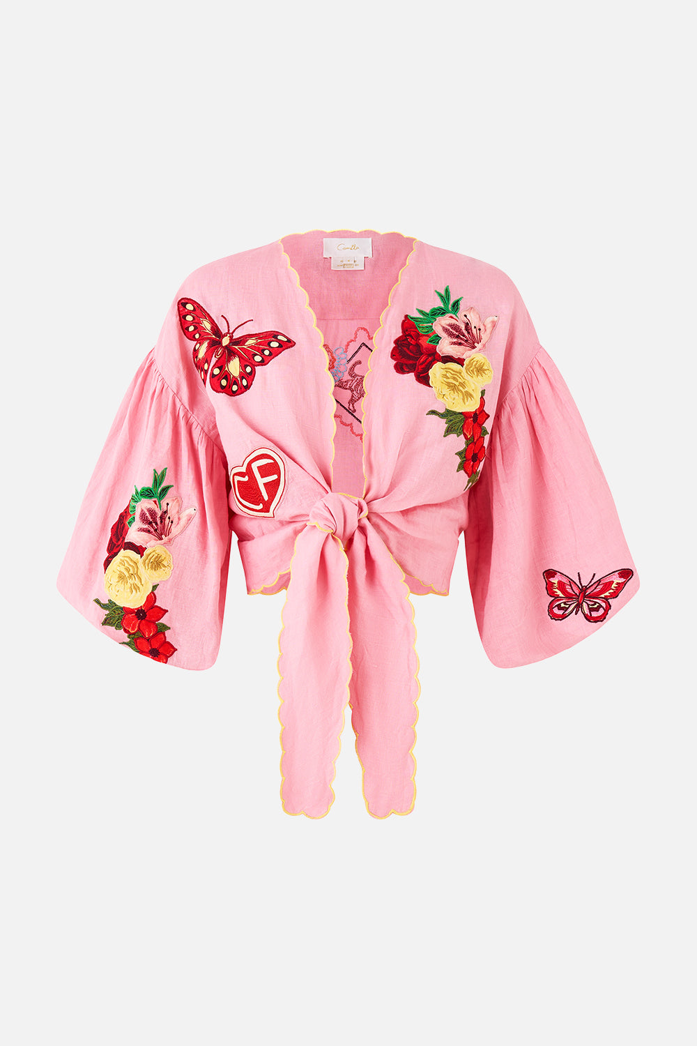 TIE FRONT PUFF SLEEVE TOP COLLAGE KINGDOM