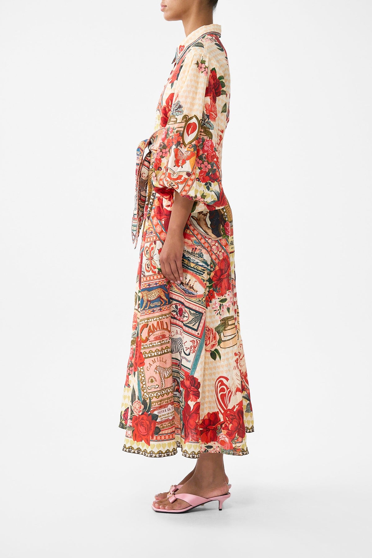 WAIST TIE SHIRT DRESS WITH BUBBLE SLEEVE HIGH CLASS HOOKAH