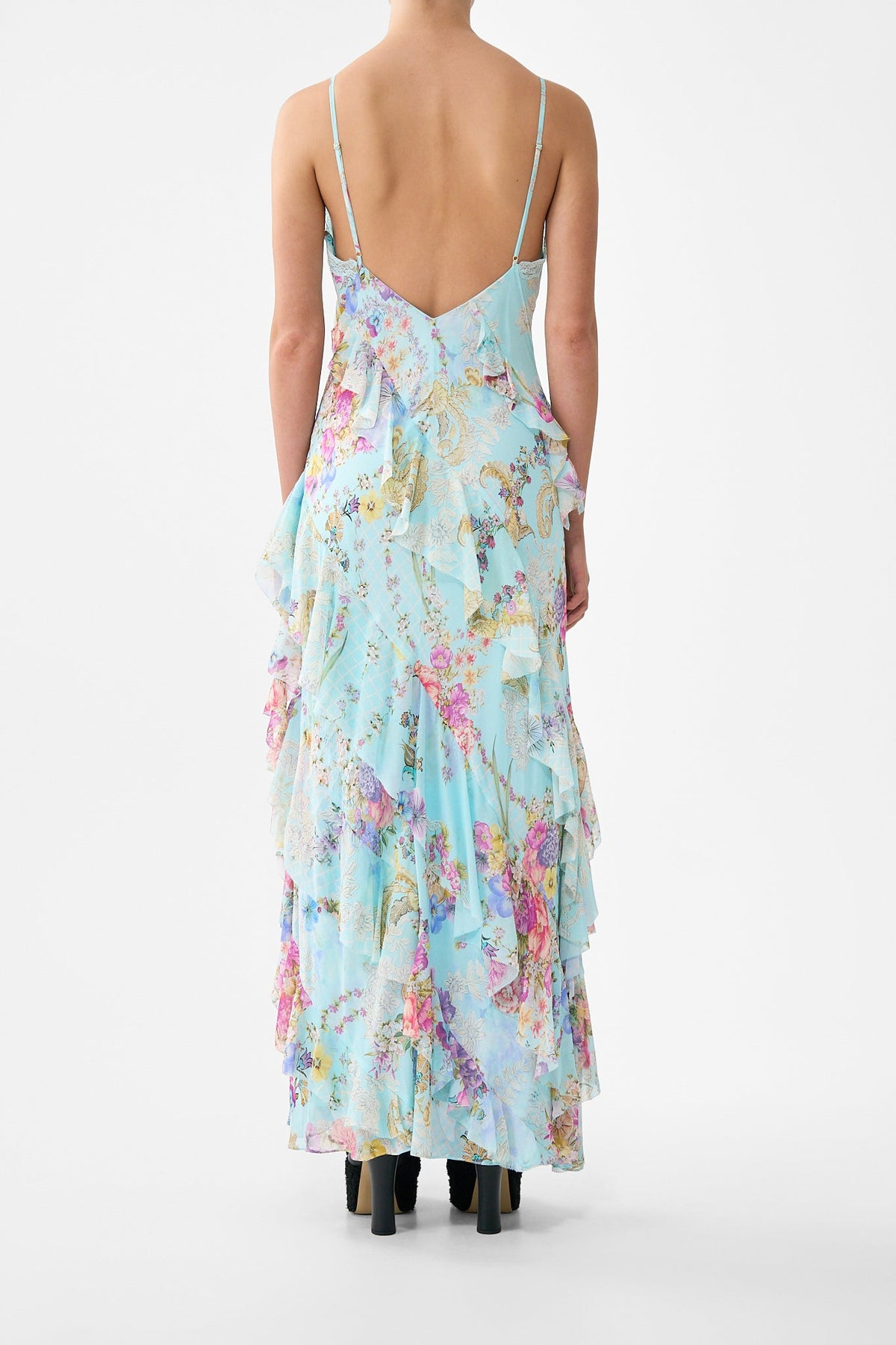 ASYMMETRICAL RUFFLE SLIP DRESS BAZAAR BLOOMS