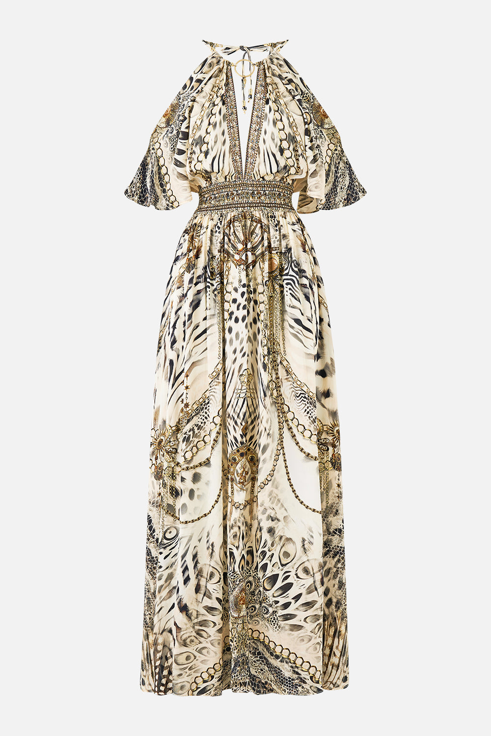 NECK CHARM SHIRRED WAIST LONG DRESS LADY LIONHEART