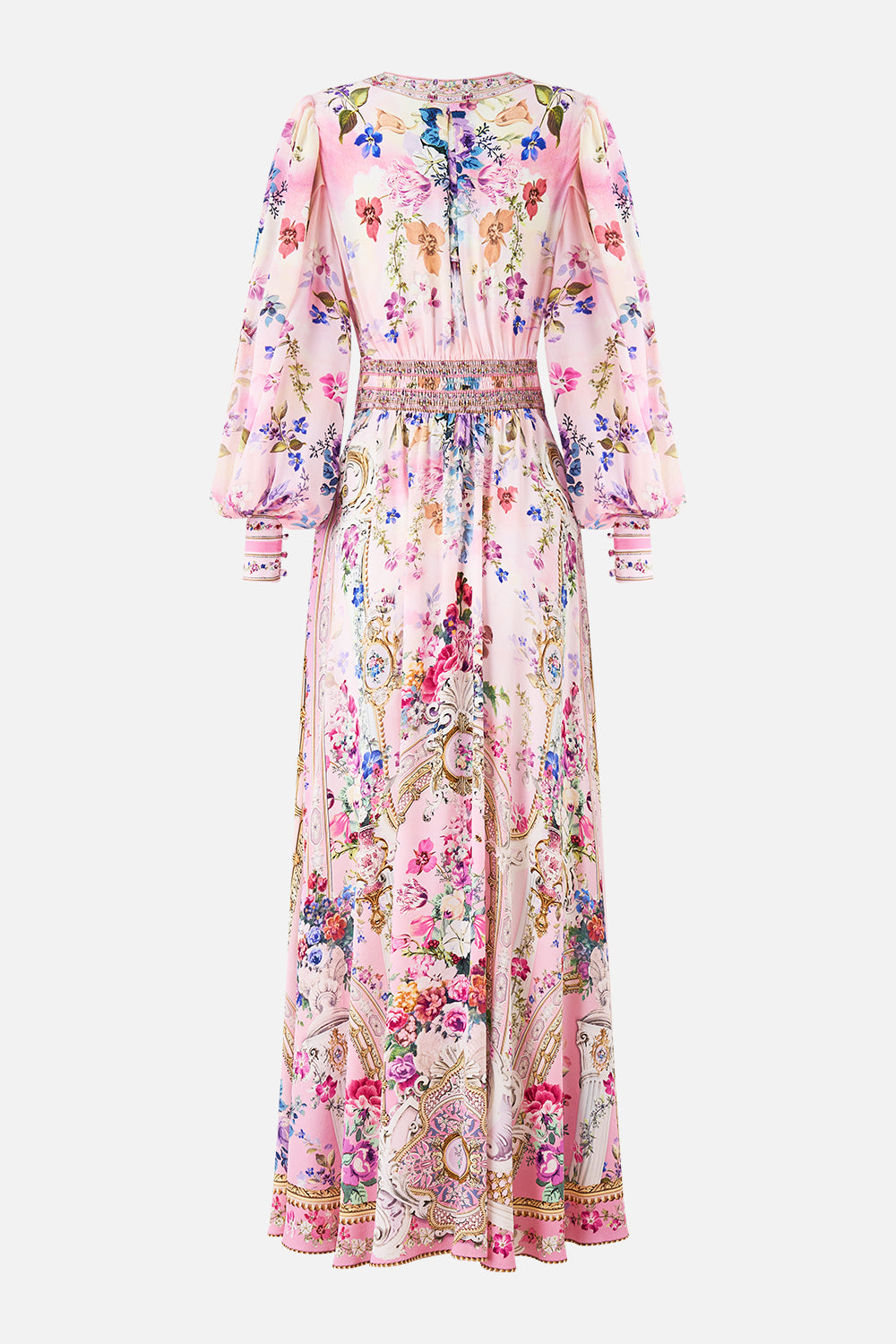 SHAPED WAISTBAND DRESS WITH GATHERED SLEEVES PALATIAL PASTELS