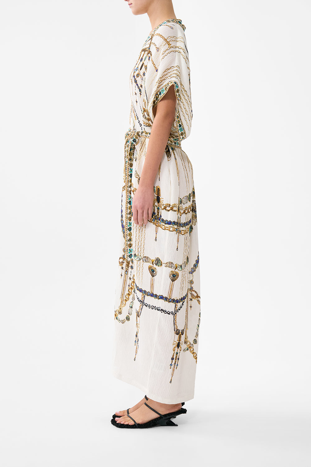 SHORT SLEEVE KAFTAN WITH TIE WAIST CHAIN GANG