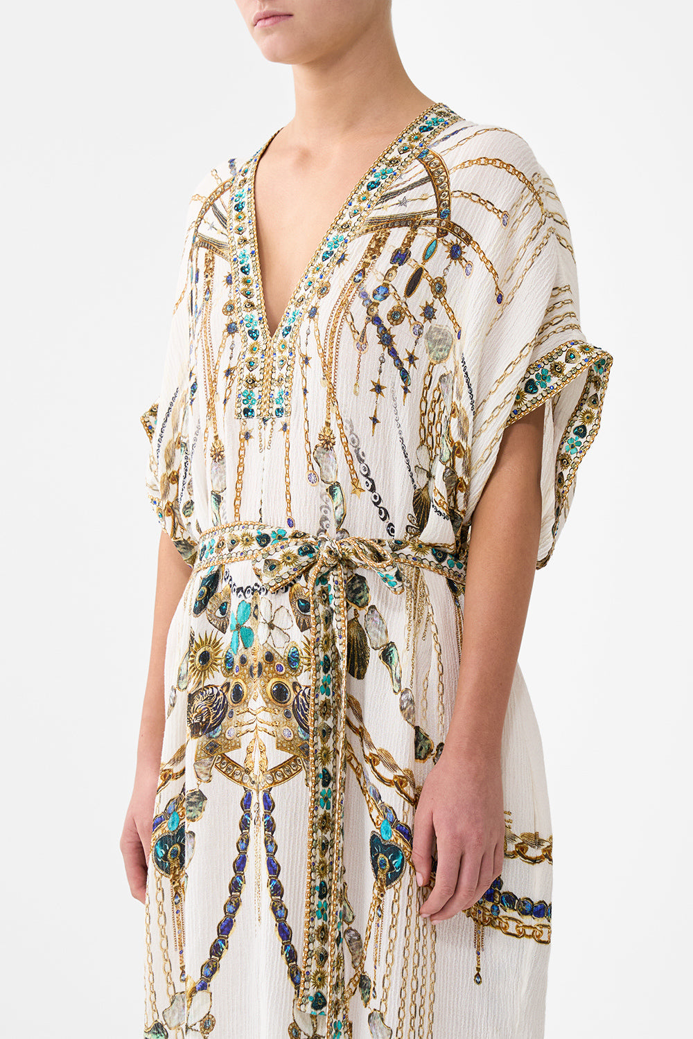SHORT SLEEVE KAFTAN WITH TIE WAIST CHAIN GANG