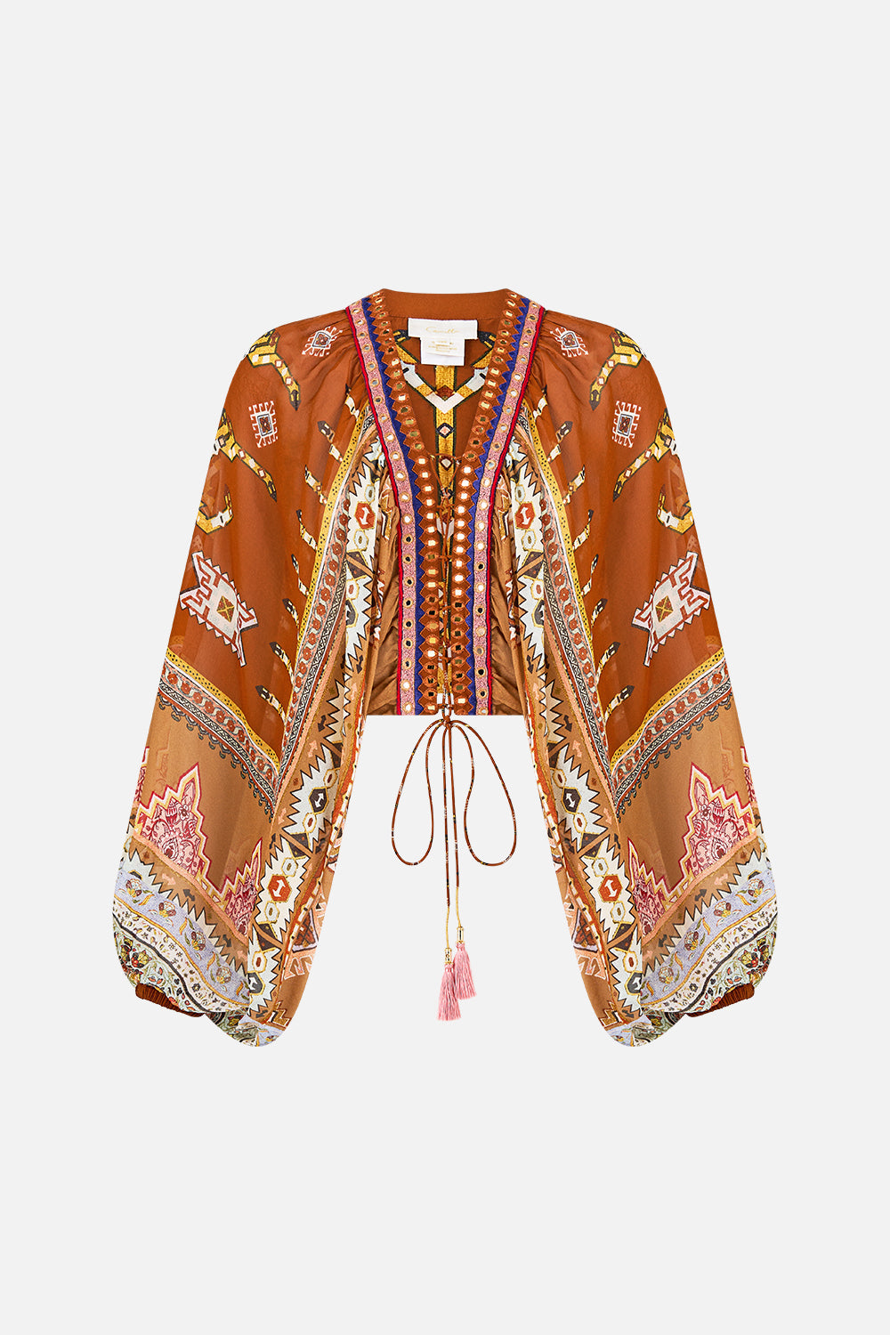 LACE UP FRONT BLOUSON SLEEVE BLOUSE FABRIC OF TIME