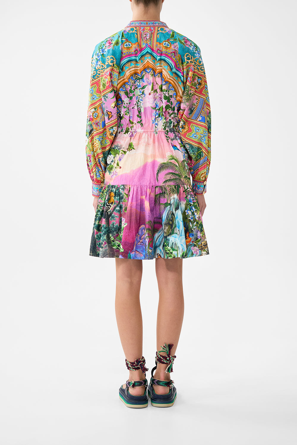 SHORT TIERED SHIRTDRESS WITH WIDE WAIST TIE TURKISH DELIGHT