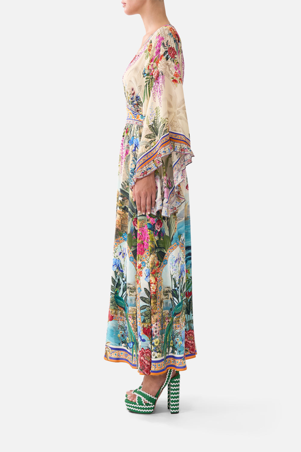 WAISTED DRESS WITH KIMONO SLEEVE BODRUM BOTANICALS