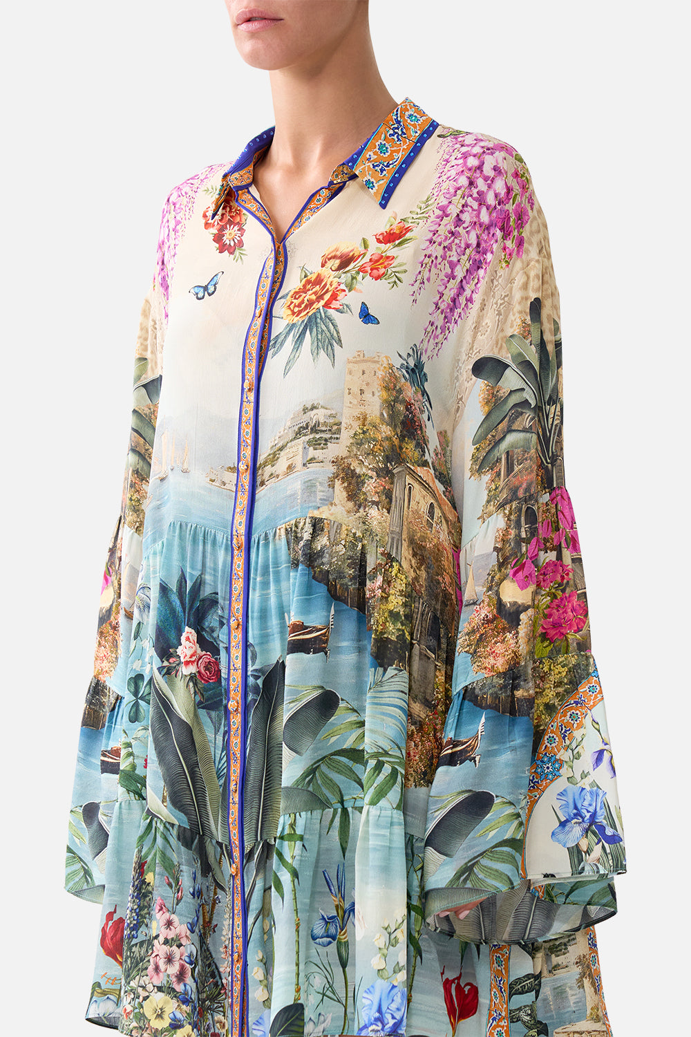 TIERED DRESS WITH COLLAR BODRUM BOTANICALS