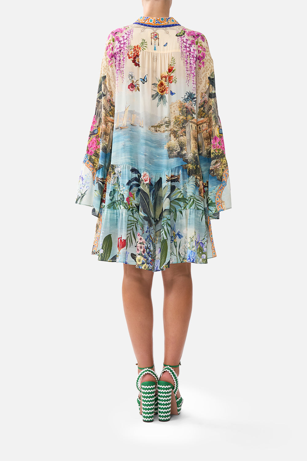 TIERED DRESS WITH COLLAR BODRUM BOTANICALS