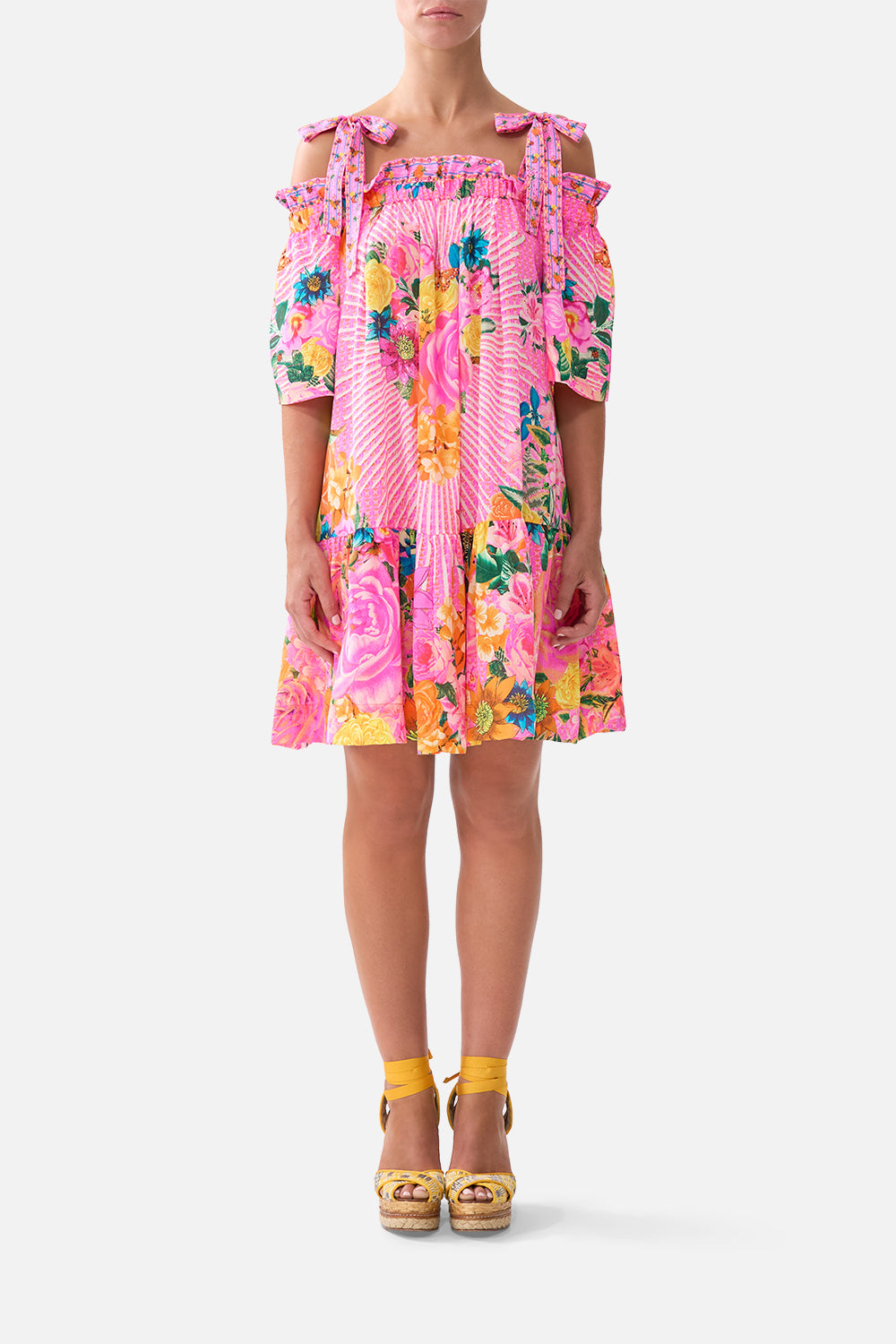 OFF SHOULDER FRILL DRESS WITH STRAPS ILLUSTRATION NATION