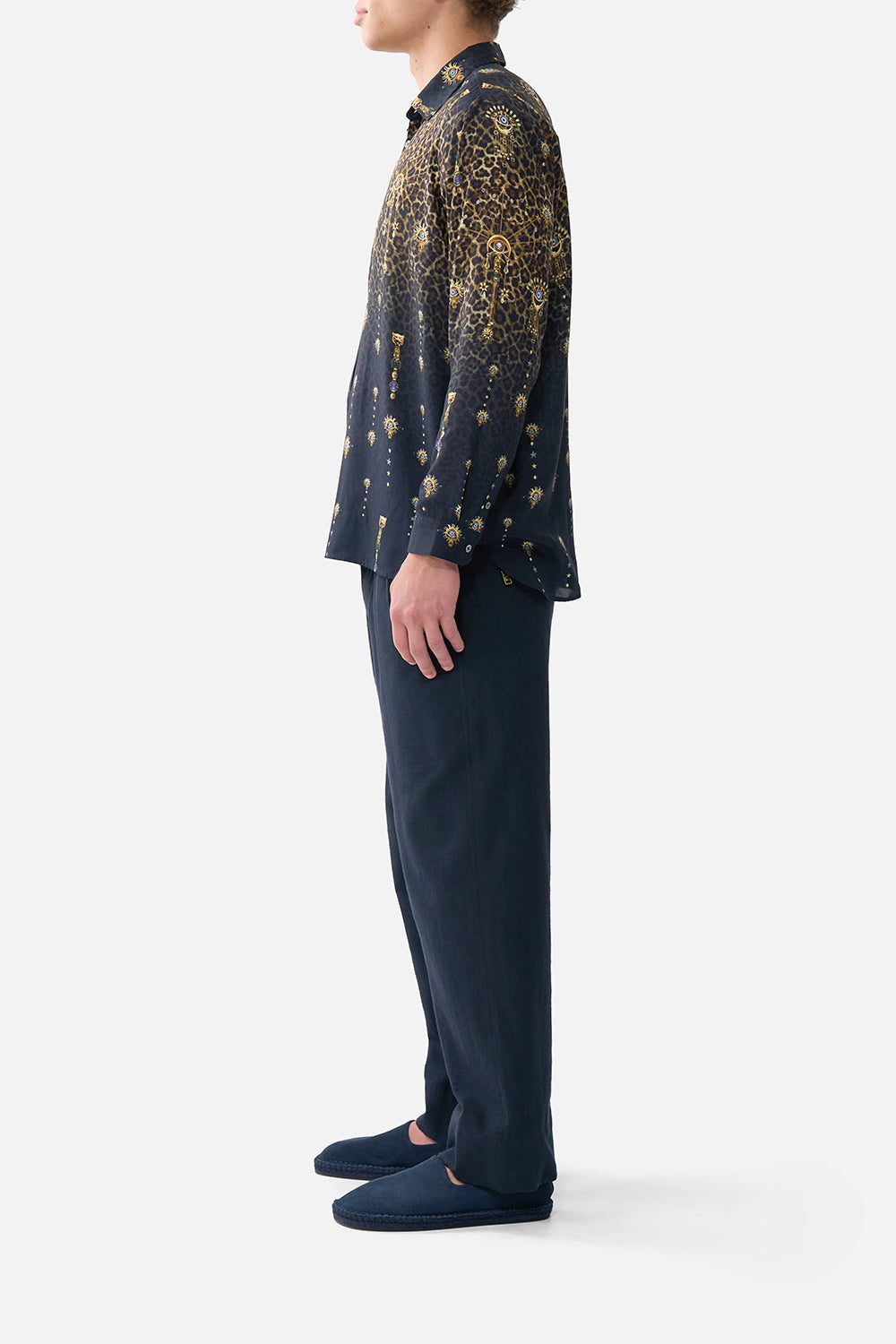 LONG SLEEVE HALF PLACKET TUNIC SHIRT FELINE FOLKLORE