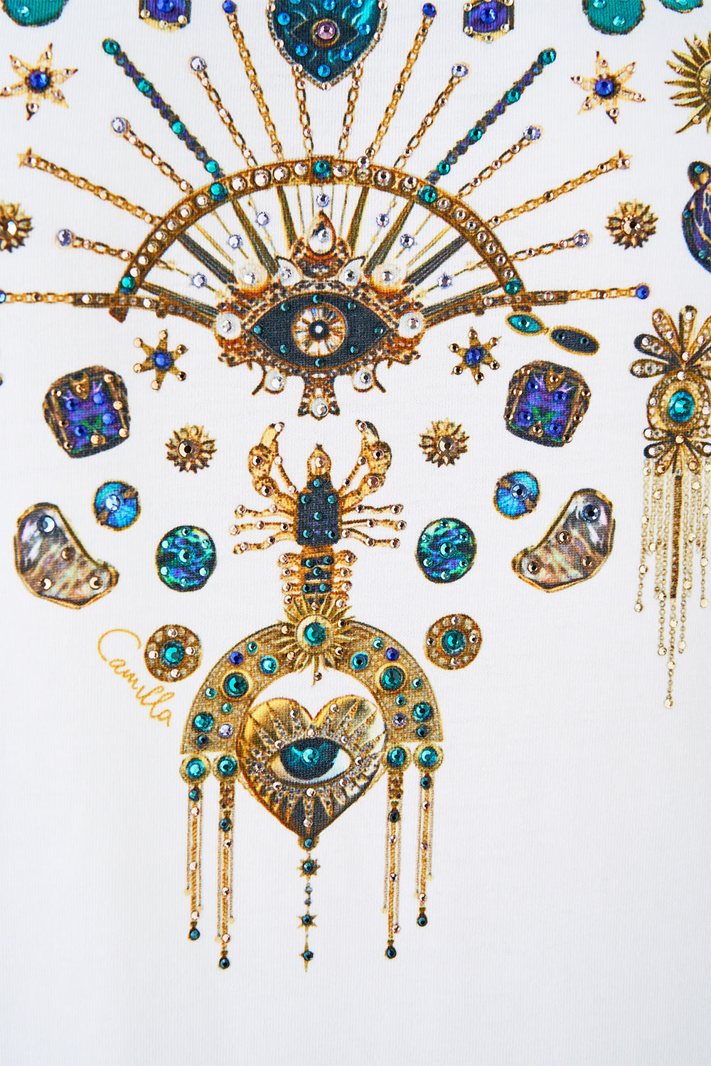 SLIM FIT ROUND NECK T-SHIRT - WHITE/MULTI TOTEMS AND TREASURES