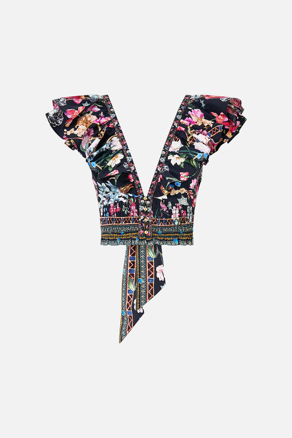 DEEP V FRILL SHORT SLEEVE TOP MIDNIGHT IN MONSERRATE