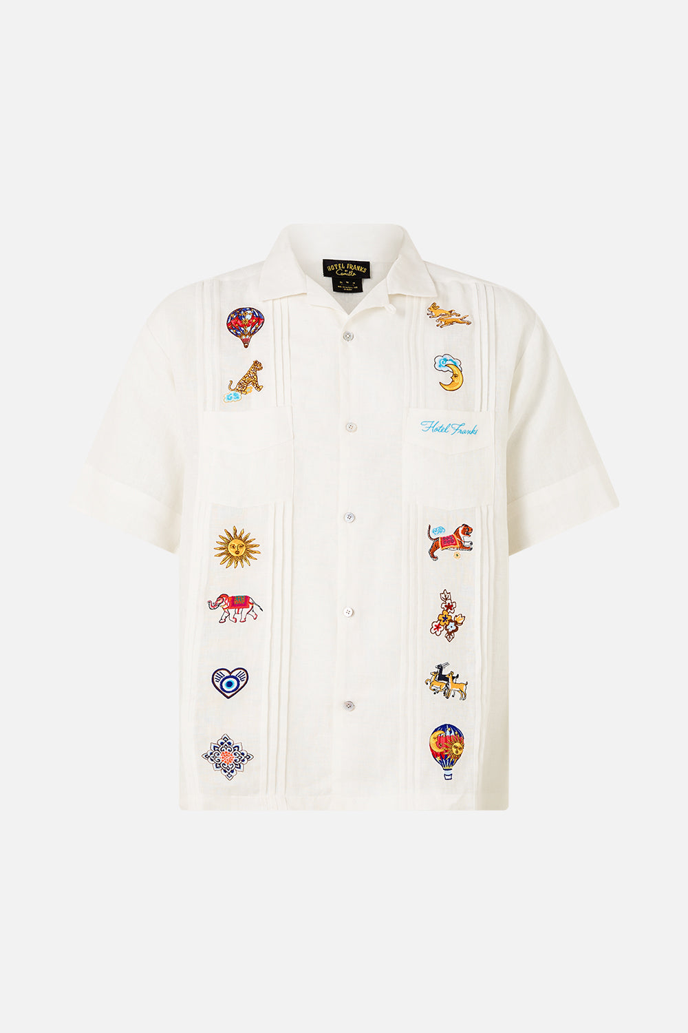 EMBROIDERED SHORT SLEEVE PLEATED CUBAN SHIRT KAPADOKYA KITSCH