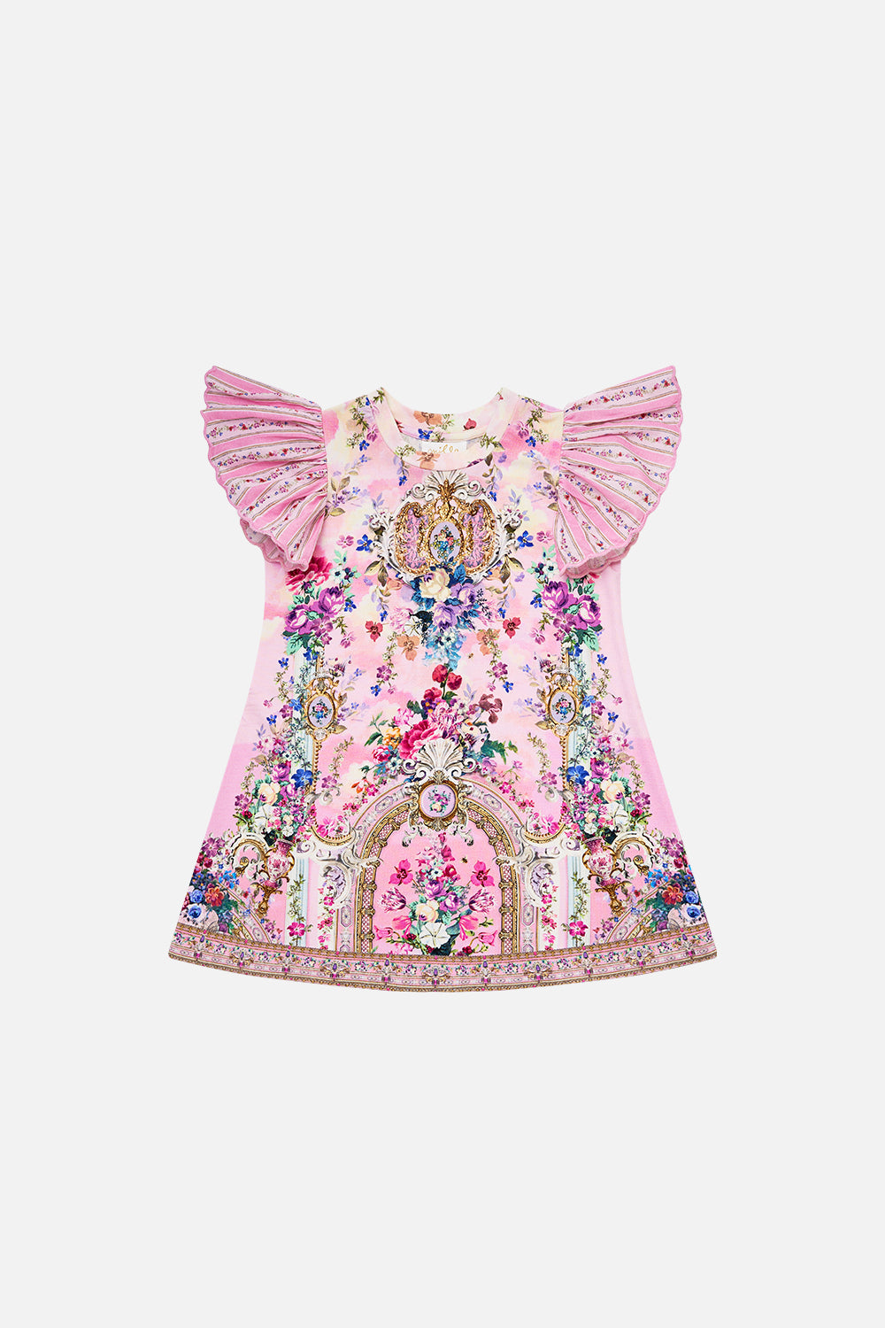 KIDS TEE MINI DRESS WITH ANGLAISE SLEEVE PALATIAL PASTELS