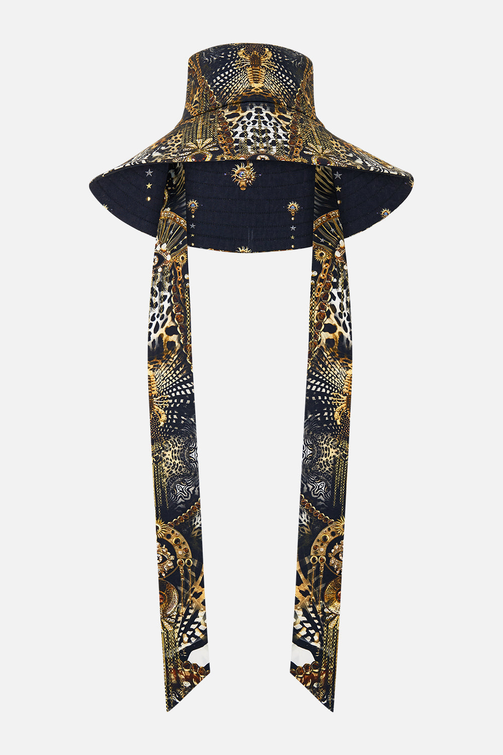 WIDE BRIM BUCKET HAT WITH TIE FELINE FOLKLORE