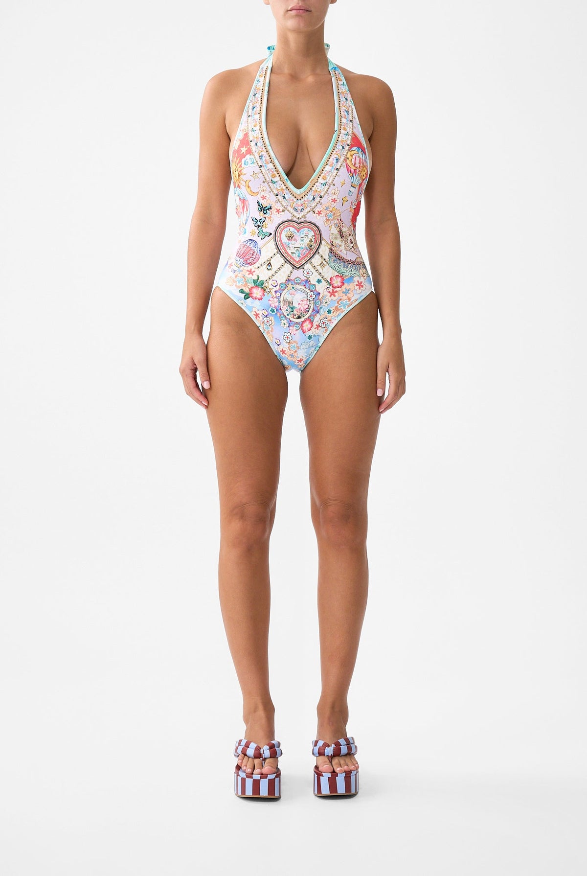 REVERSIBLE BIND EDGE V NECK HALTER ONE PIECE MINIATURE MOMENTS