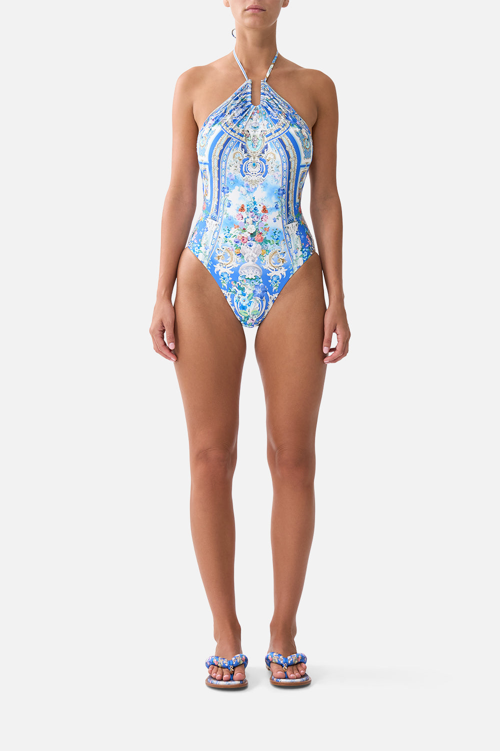 DIAMOND NECK HALTER ONE PIECE WITH U RING FRONT OTTOMAN OPULENCE