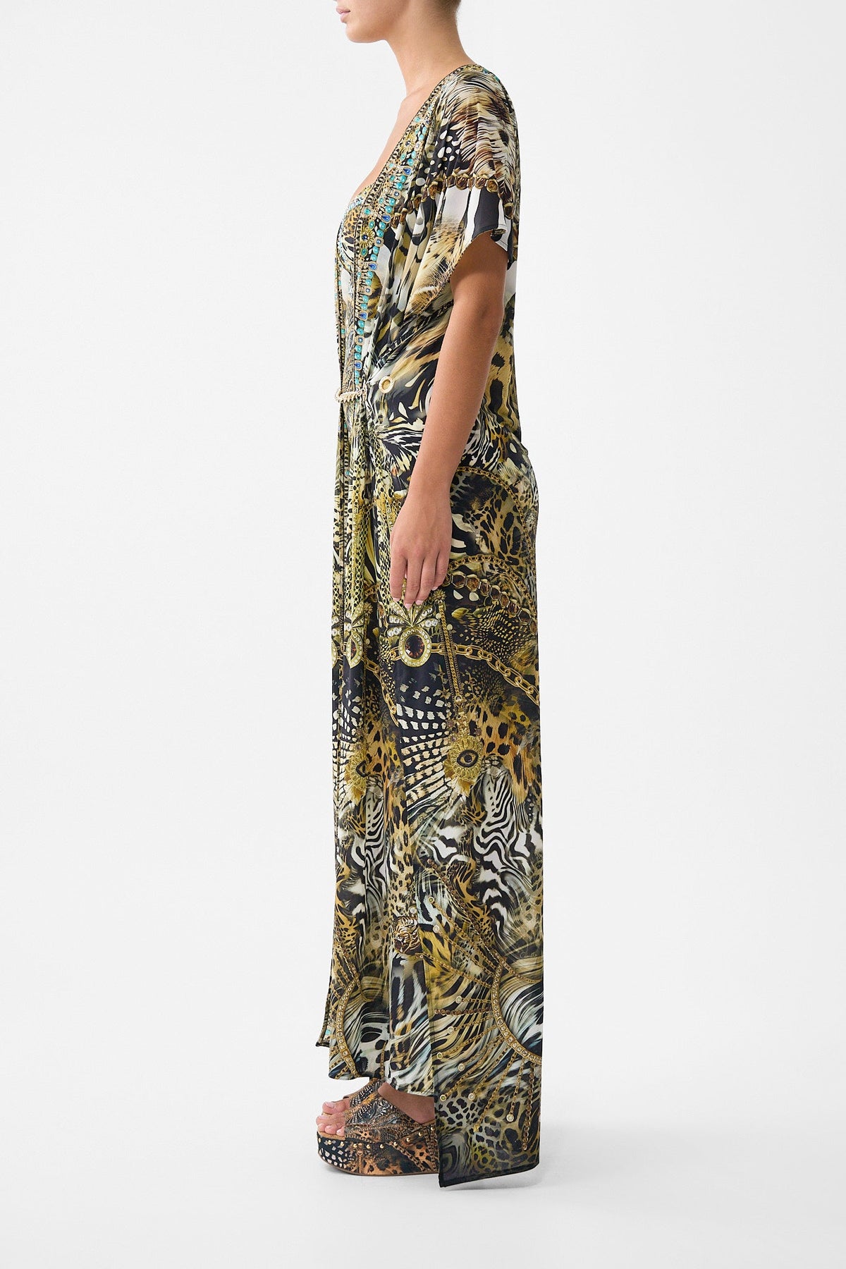 FRONT SPLIT BEACH MAXI DRESS WITH CHAIN FELINE FOLKLORE