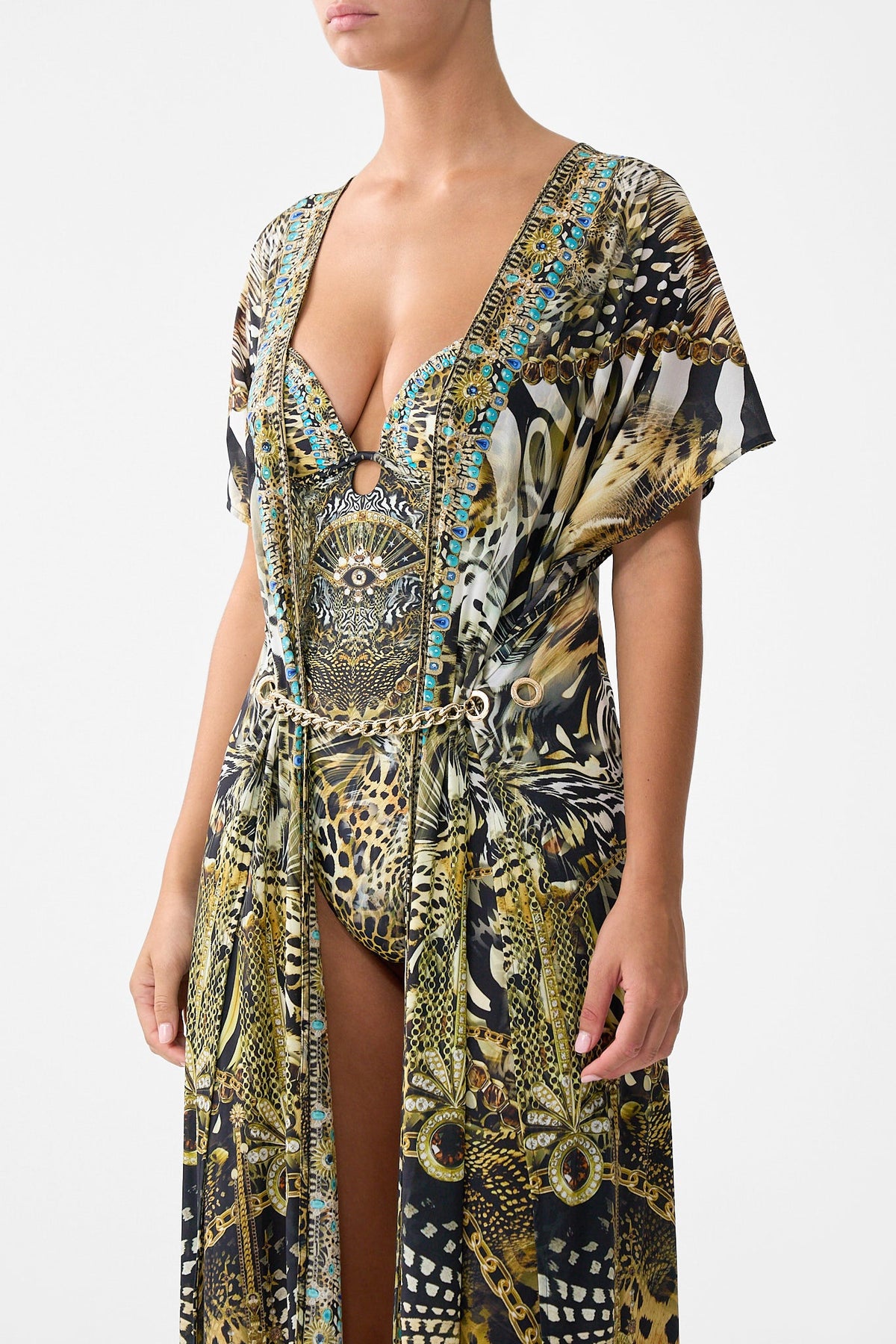 FRONT SPLIT BEACH MAXI DRESS WITH CHAIN FELINE FOLKLORE