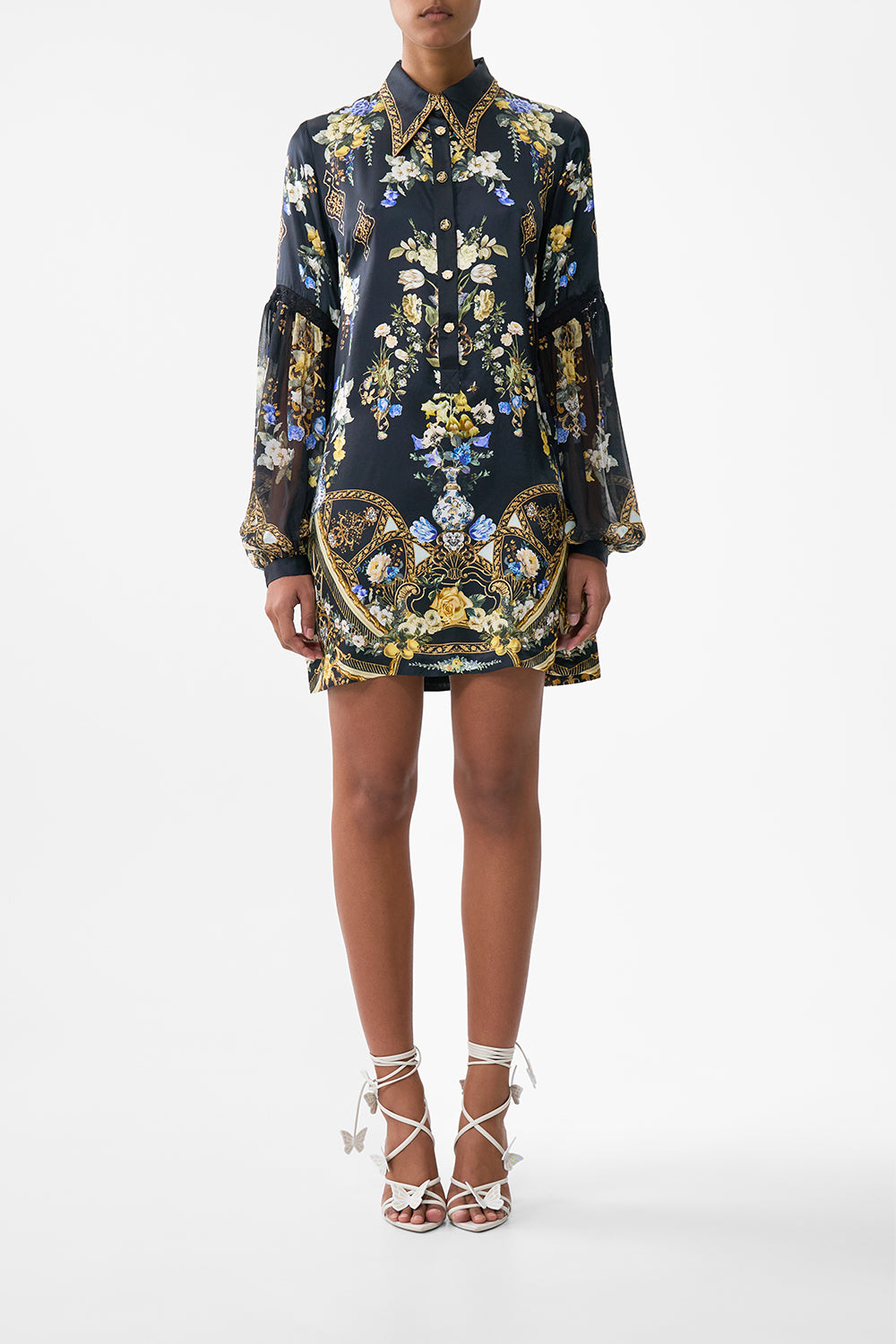SHIRT DRESS WITH BLOUSON SLEEVE OTTOMAN ELEGANCE