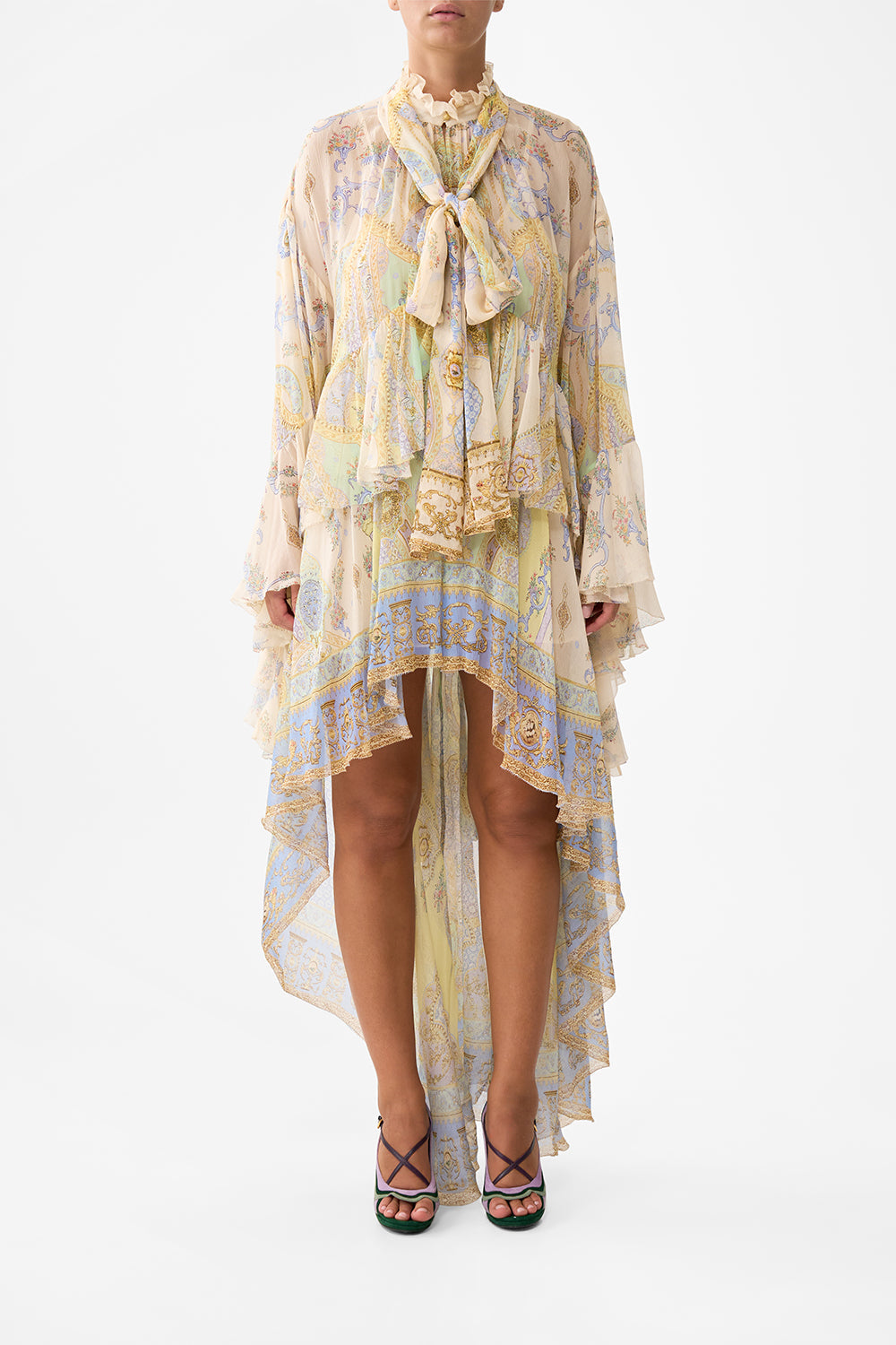 RUFFLE HIGH LOW DRESS WITH LONG SLEEVE EAST OF ISTANBUL