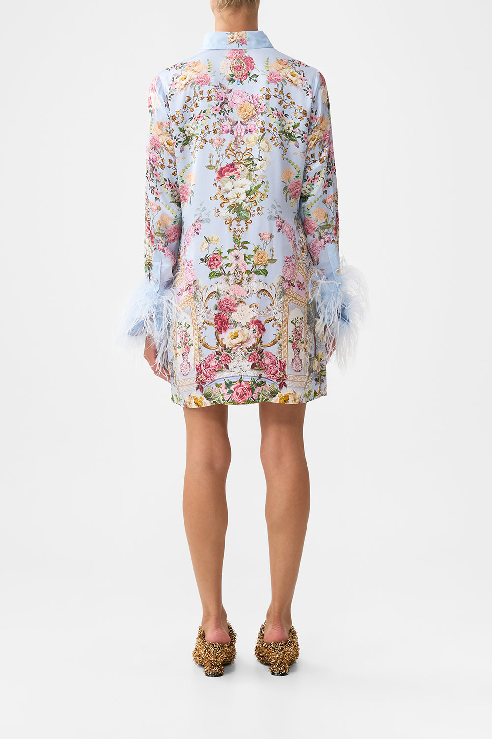 MINI SHIRT DRESS WITH FEATHERS TILED IN TIME