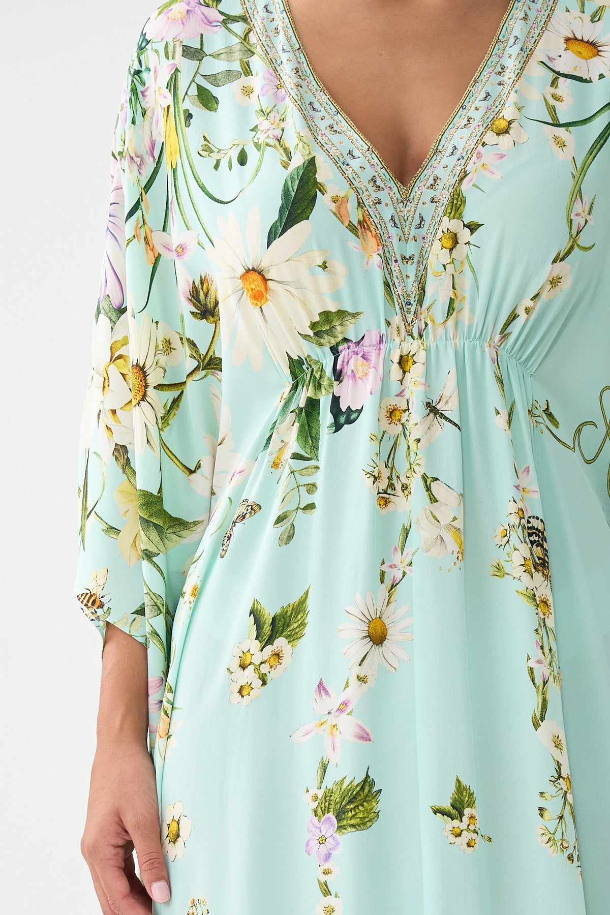 The CAMILLA Gathered Waist Kaftan in our Floral Freefall print.